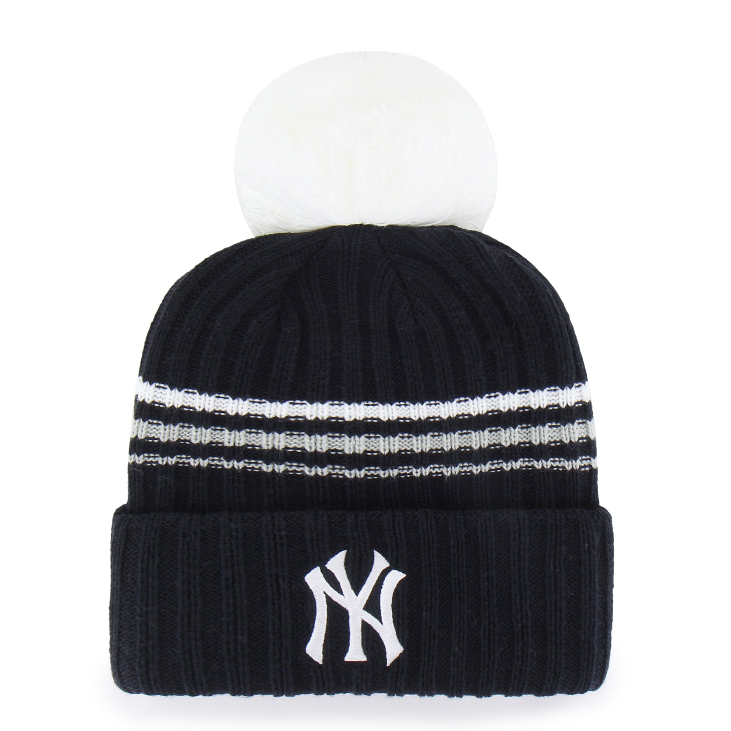 Women's '47 Navy New York Yankees Fuzzy Script Cuffed Knit Hat with Pom