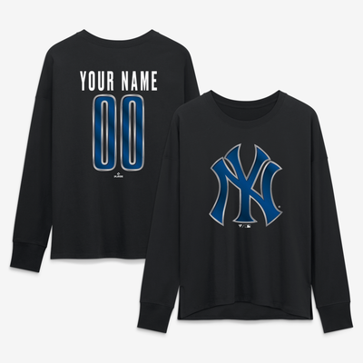 New York Yankees Women's Metallic Mascot Personalized Name & Number Long Sleeve T-Shirt - Black