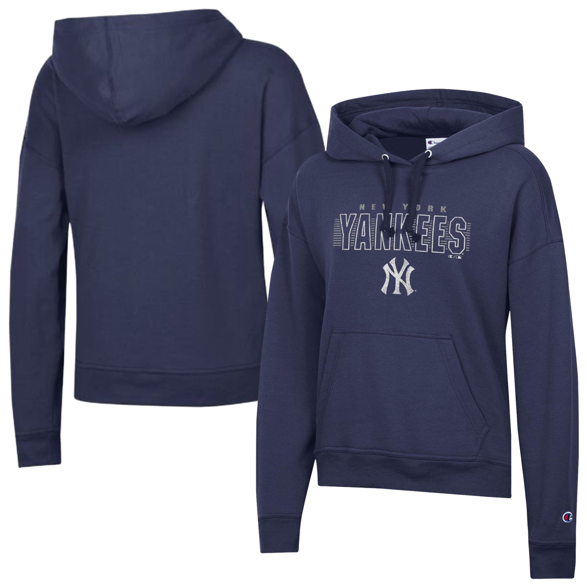 Women's Champion Navy New York Yankees Distressed Powerblend Hoodie