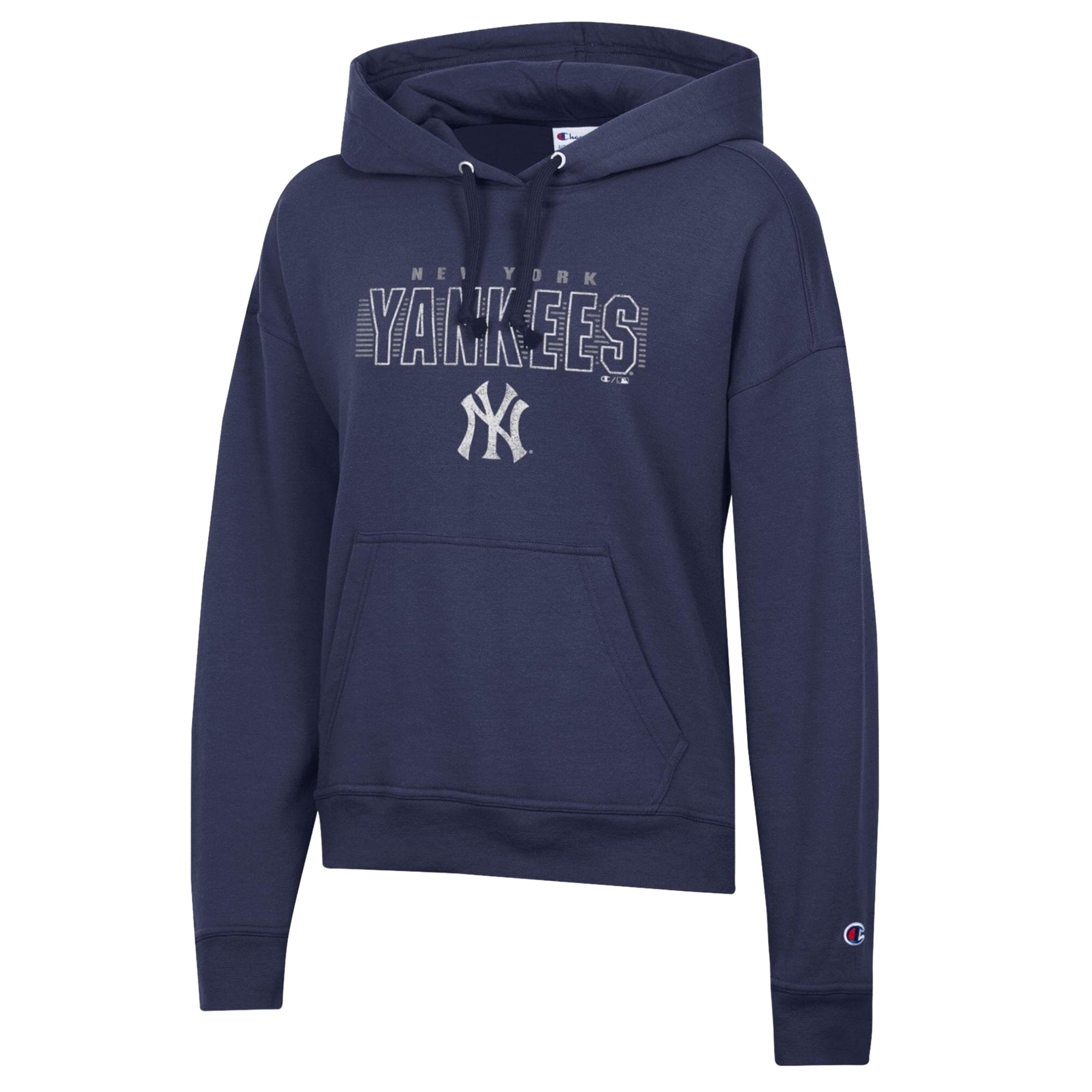 Women's Champion Navy New York Yankees Distressed Powerblend Hoodie