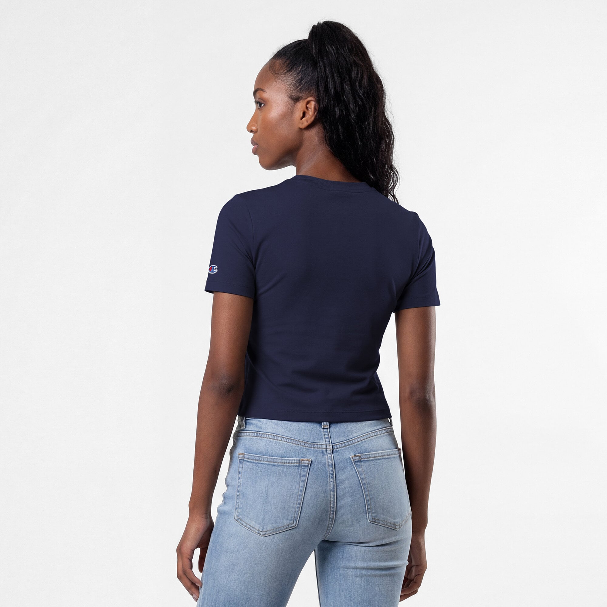 T-shirt court ajusté bleu marine Champion pour femme, New York Yankees, doux au toucher