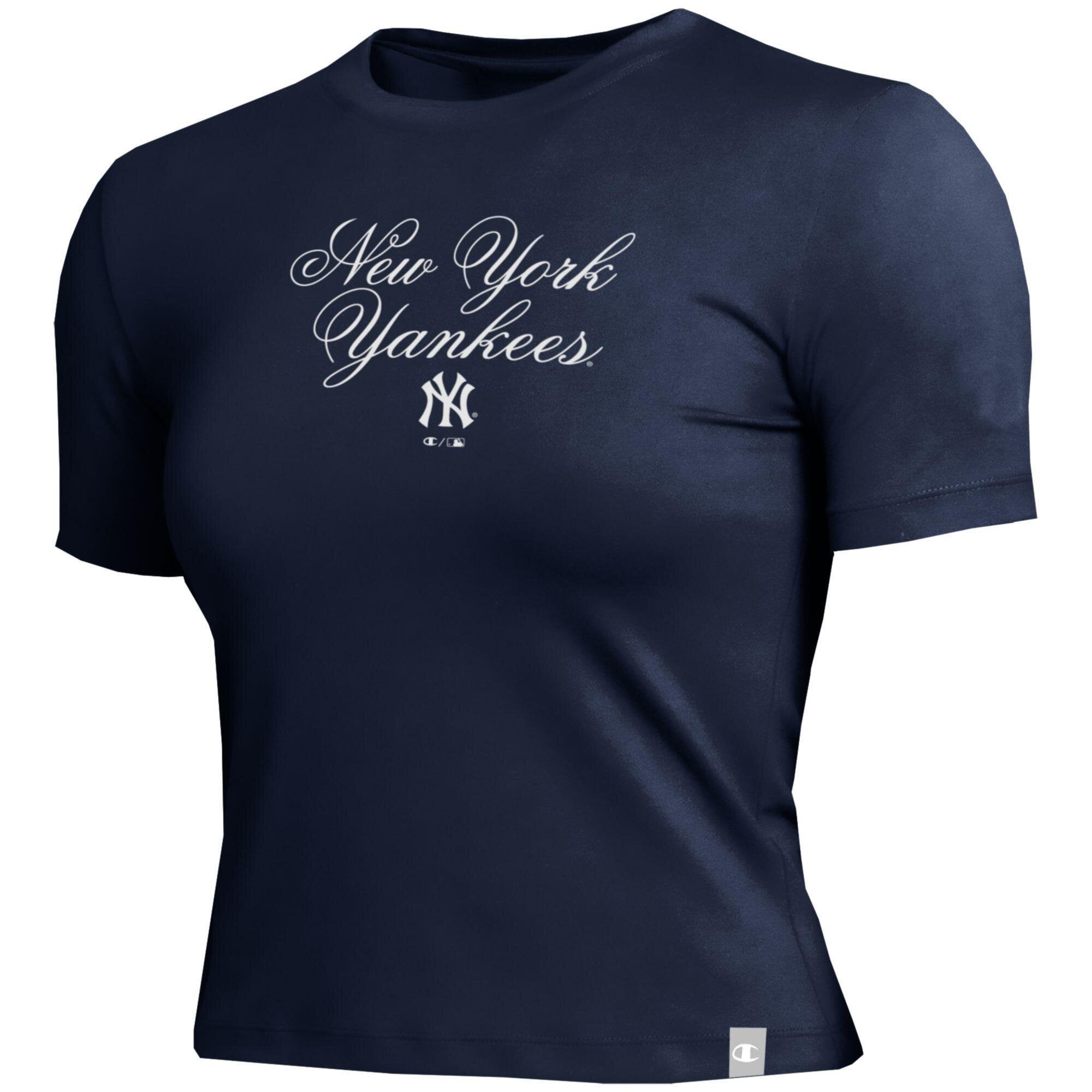 T-shirt court ajusté bleu marine Champion pour femme, New York Yankees, doux au toucher