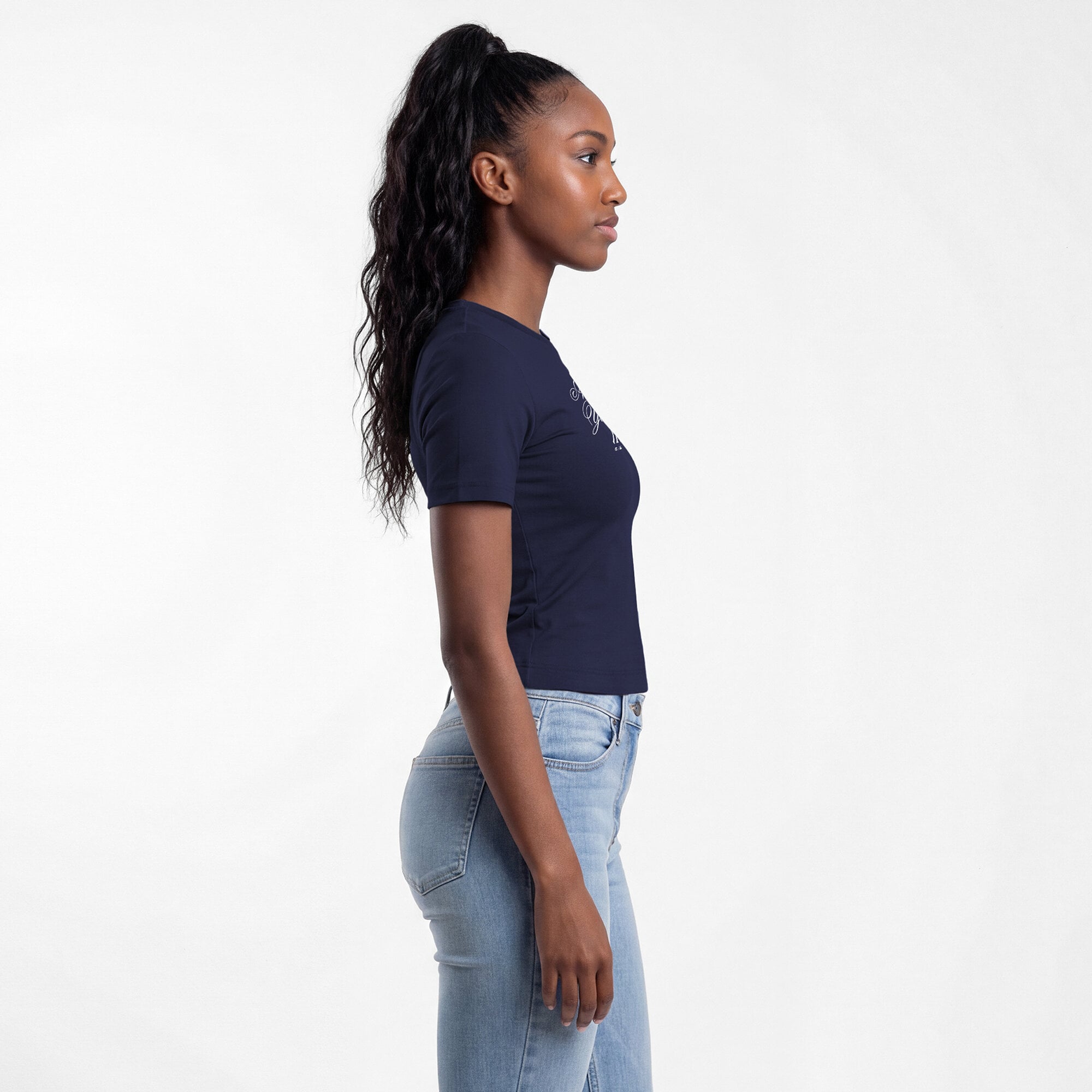 T-shirt court ajusté bleu marine Champion pour femme, New York Yankees, doux au toucher