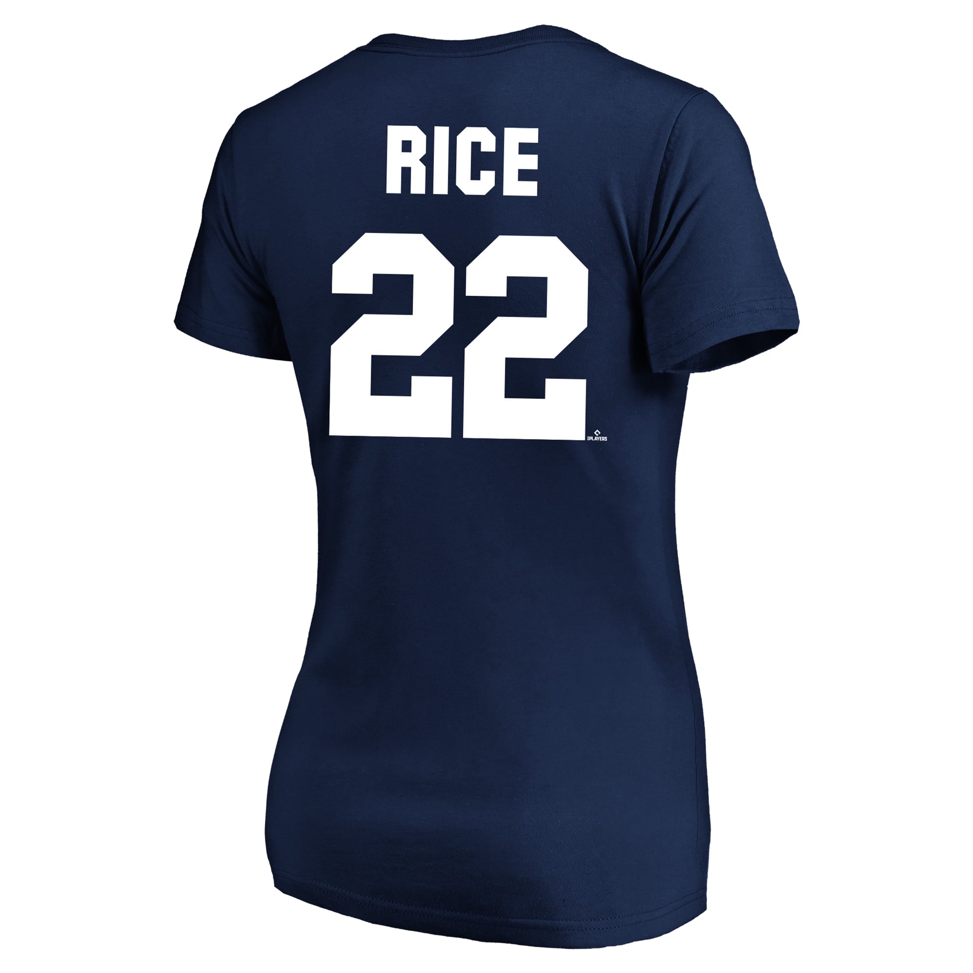 T-shirt à col en V pour femme Fanatics Ben Rice, bleu marine, New York Yankees, grandes tailles, nom et numéro