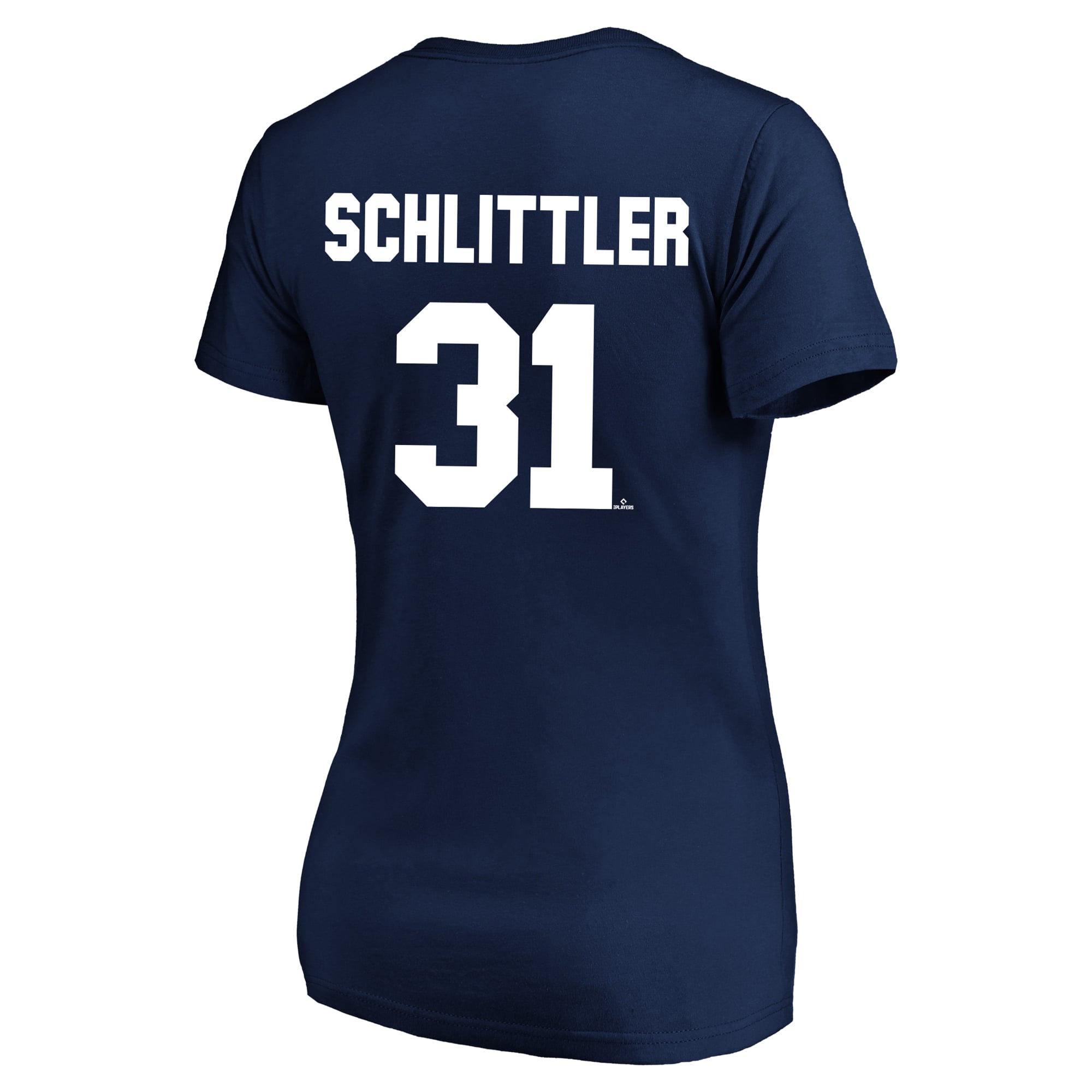 T-shirt à col en V pour femme Fanatics Cam Schlittler bleu marine New York Yankees, grandes tailles, nom et numéro
