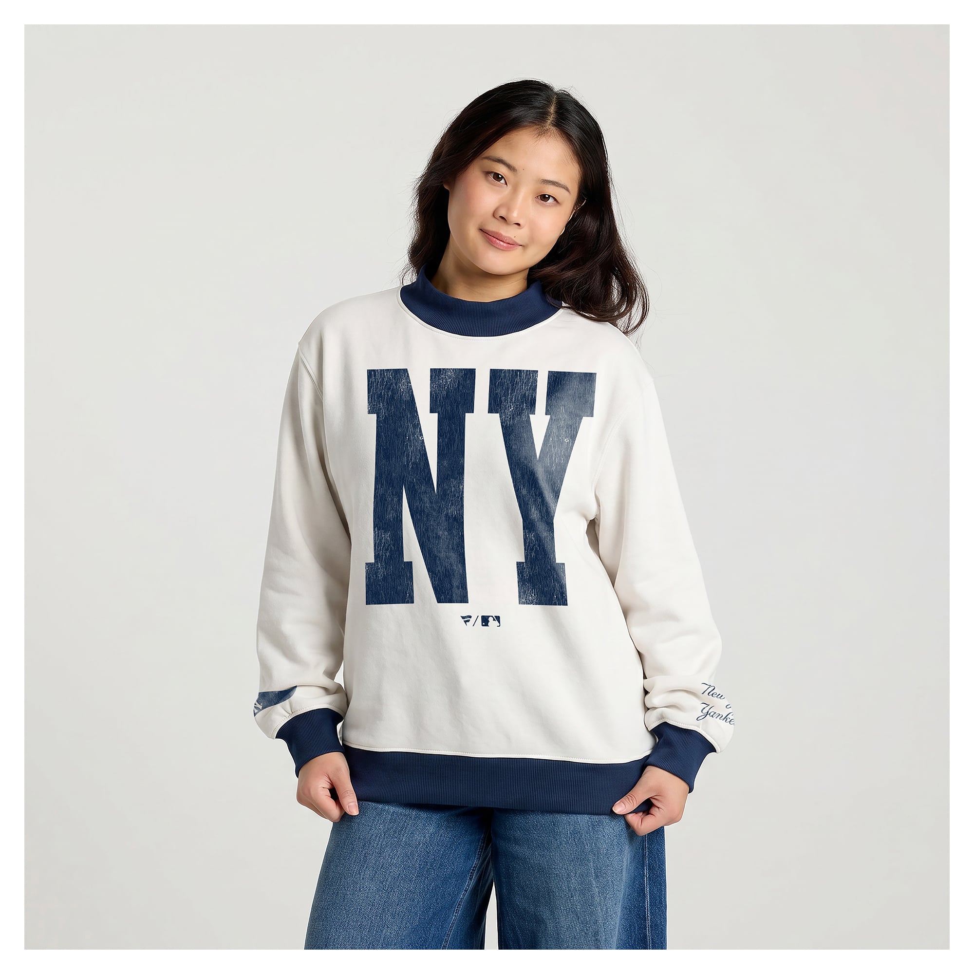 Women's Fanatics Cream New York Yankees City Abbreviation Funnel Neck Fleece Sweatshirt