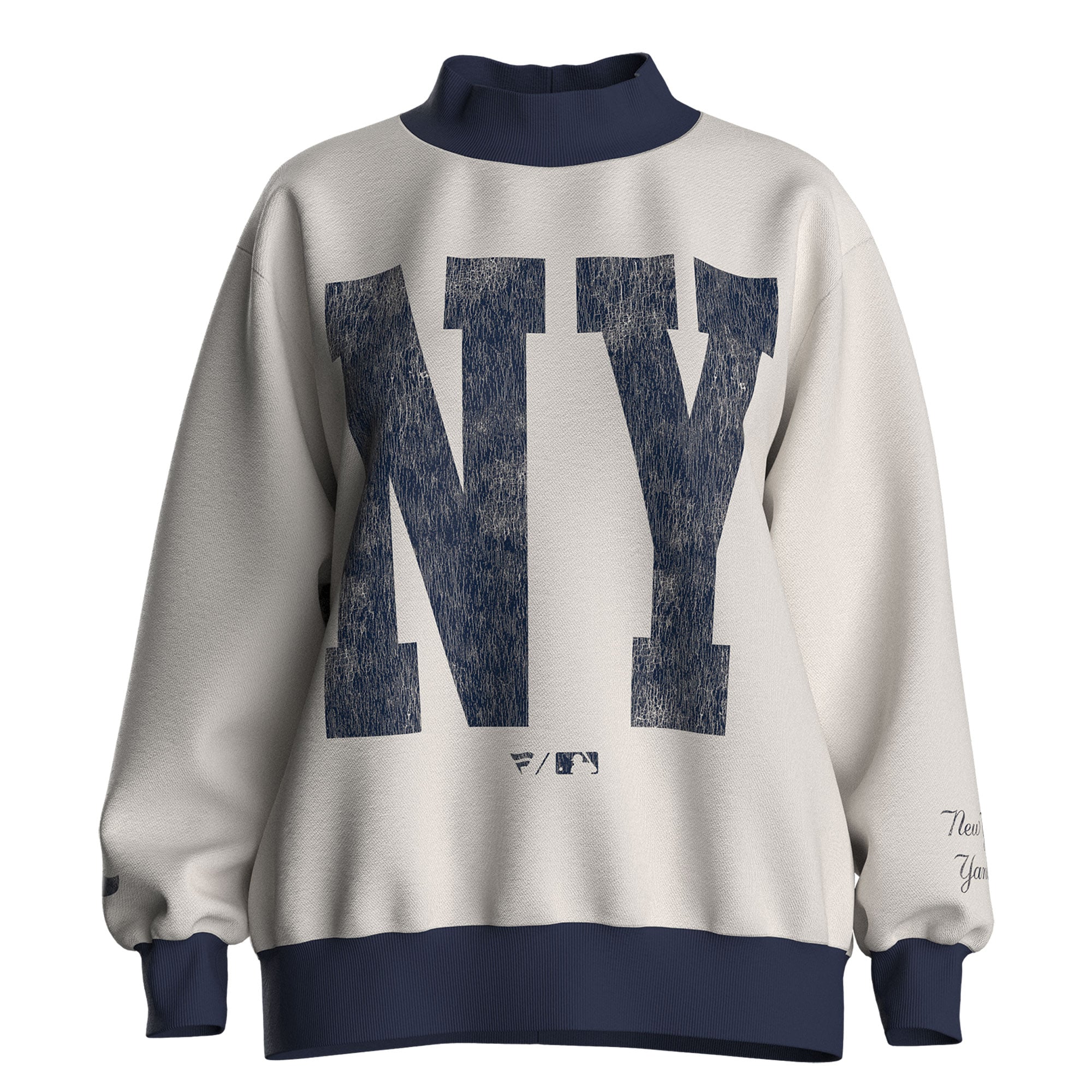 Women's Fanatics Cream New York Yankees City Abbreviation Funnel Neck Fleece Sweatshirt