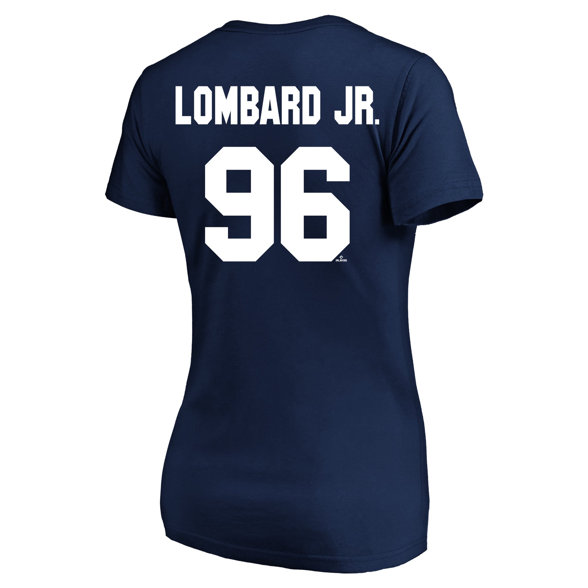 T-shirt Fanatics pour femmes George Lombard Jr. bleu marine des Yankees de New York avec nom et numéro