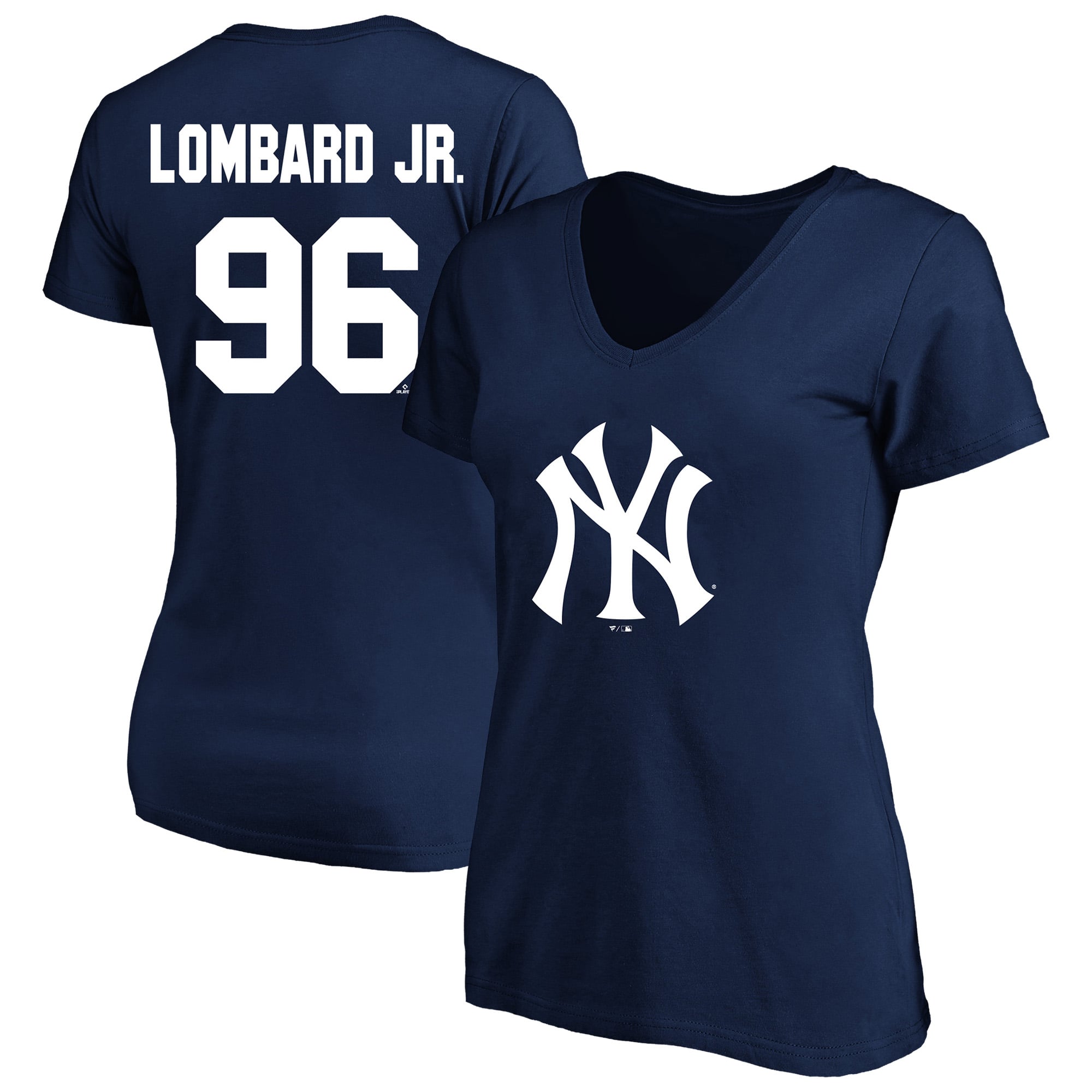 T-shirt Fanatics pour femmes George Lombard Jr. bleu marine des Yankees de New York avec nom et numéro