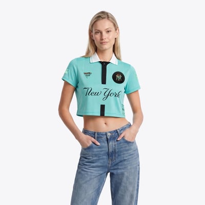 New York Yankees Fanatics Women's Subway Series Cropped Fan Polo - Turquoise
