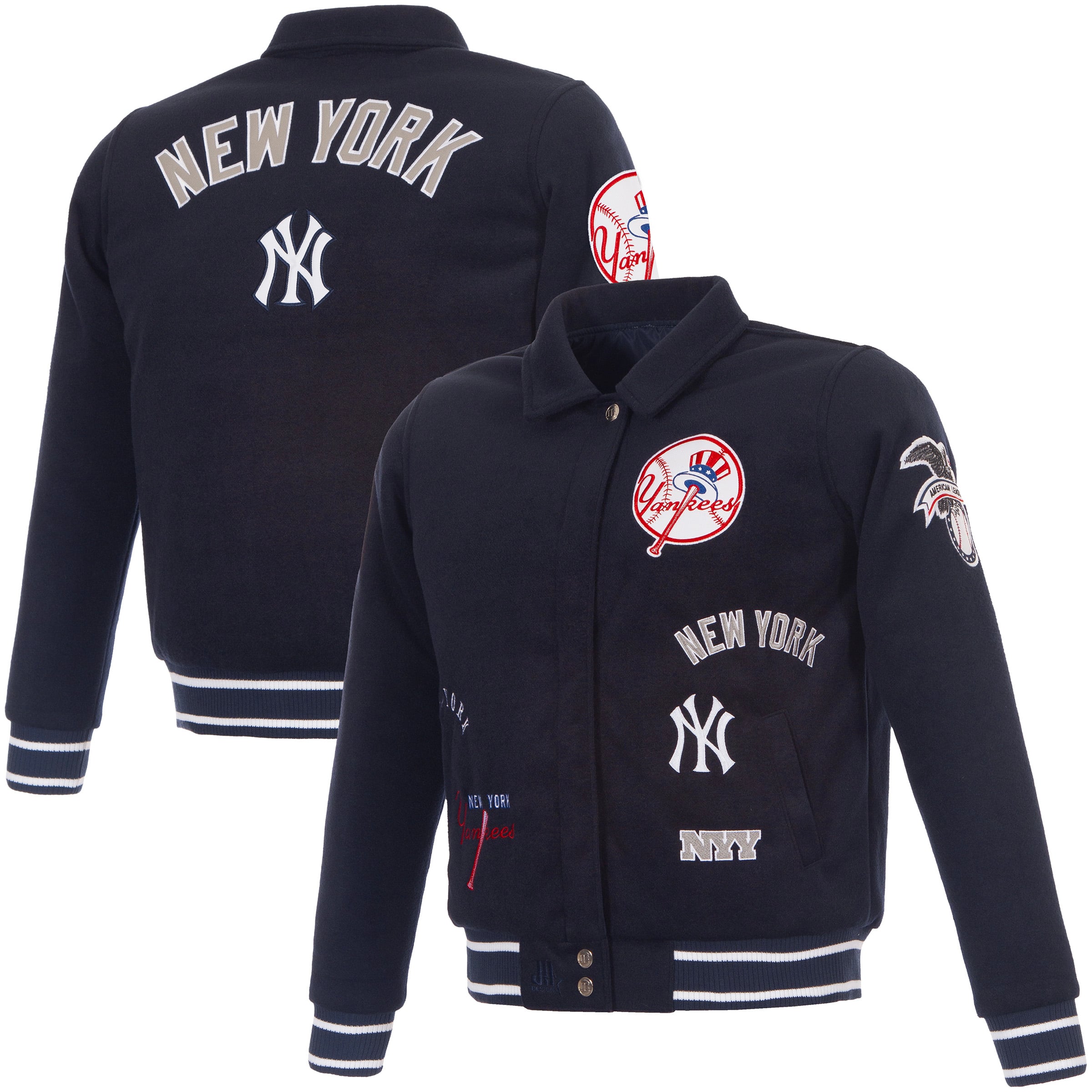 Veste réversible en laine à boutons-pression pour femme JH Design New York Yankees, bleu marine