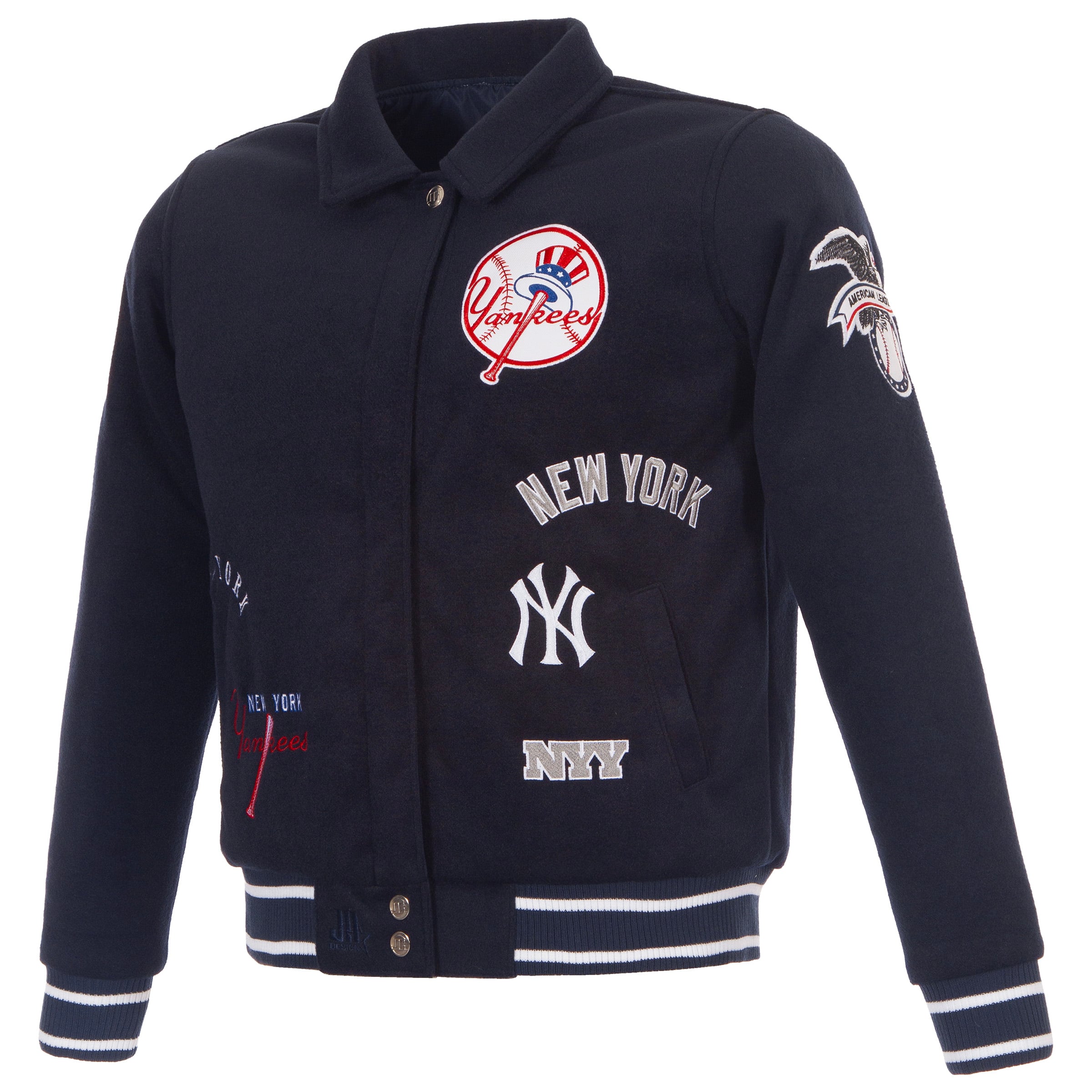 Veste réversible en laine à boutons-pression pour femme JH Design New York Yankees, bleu marine