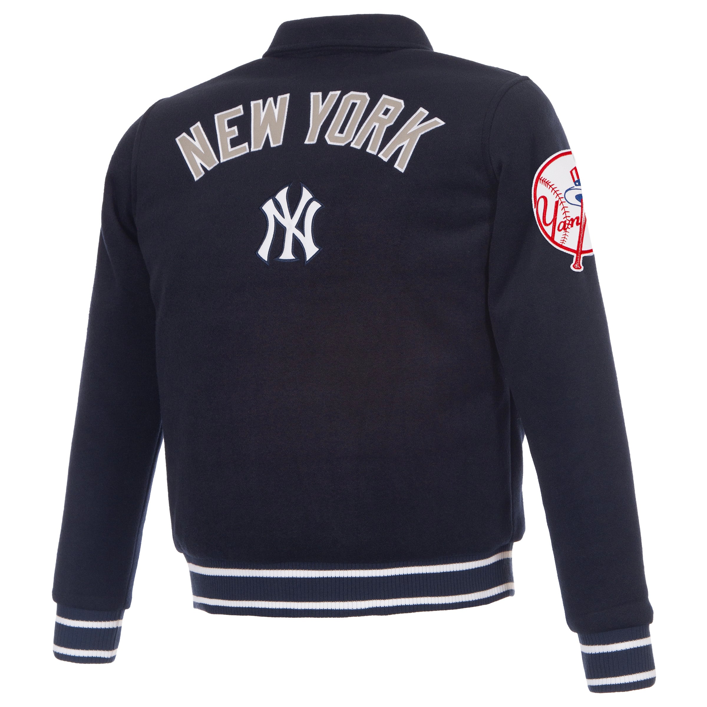 Veste réversible en laine à boutons-pression pour femme JH Design New York Yankees, bleu marine