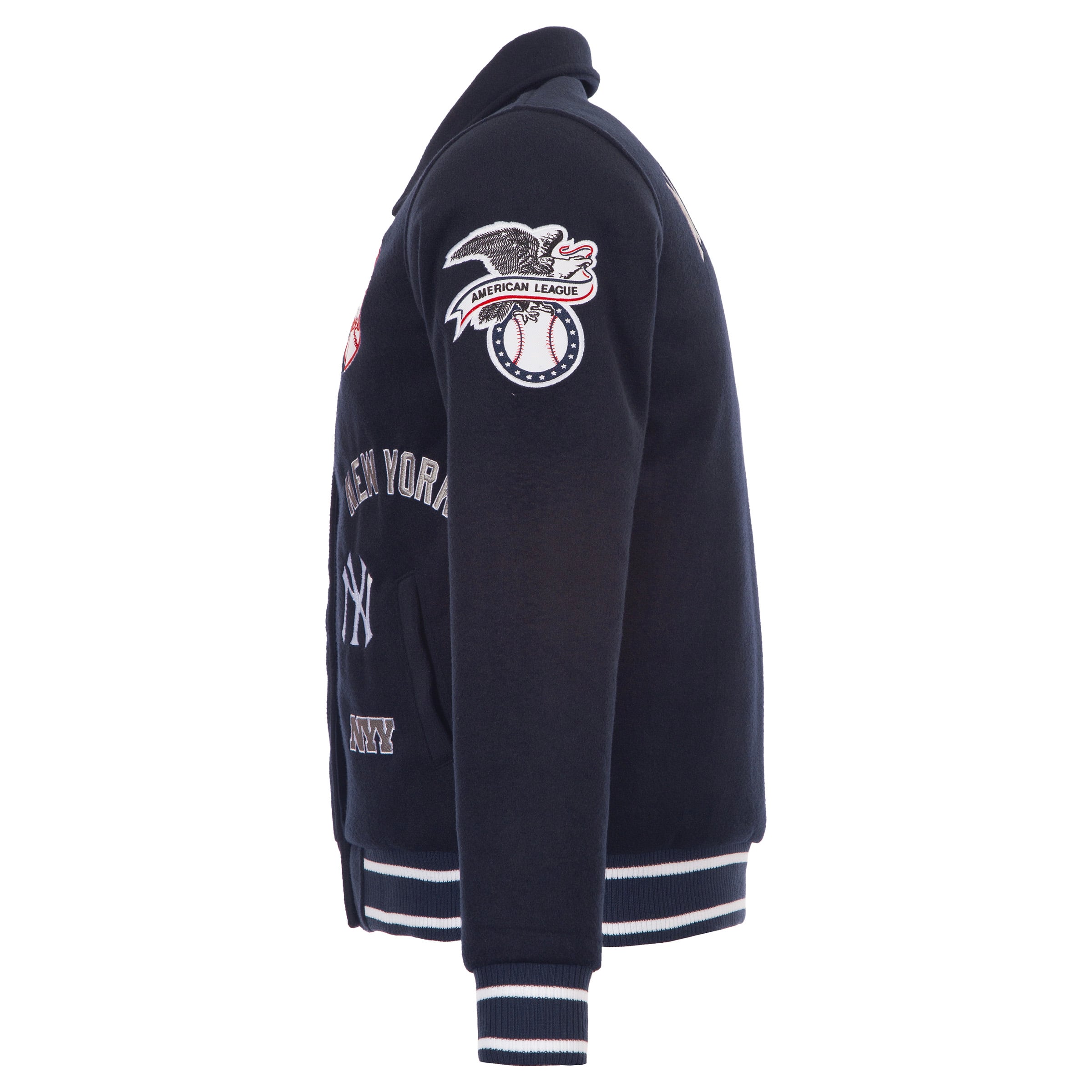 Veste réversible en laine à boutons-pression pour femme JH Design New York Yankees, bleu marine