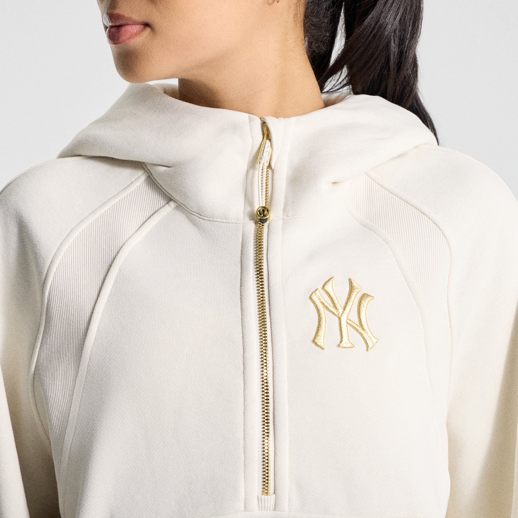 Sweat à capuche oversize demi-zip lululemon crème New York Yankees pour femme