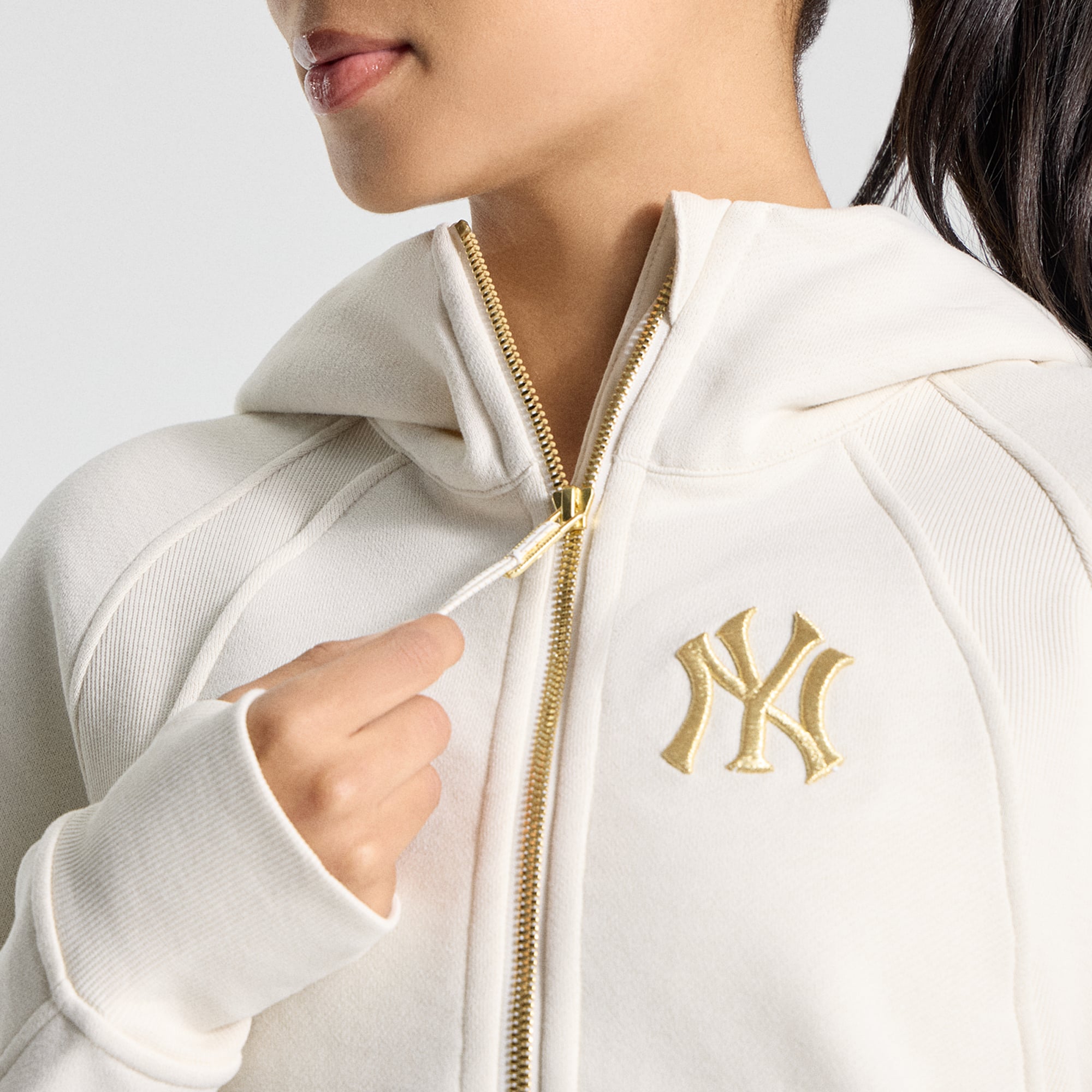 Sweat à capuche oversize demi-zip lululemon crème New York Yankees pour femme