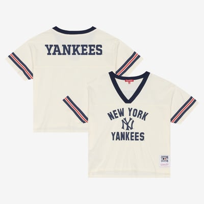  New York Yankees Mitchell & Ness Women's Cooperstown Collection Retro Roots Crop Boxy Yoke T-Shirt - Cream