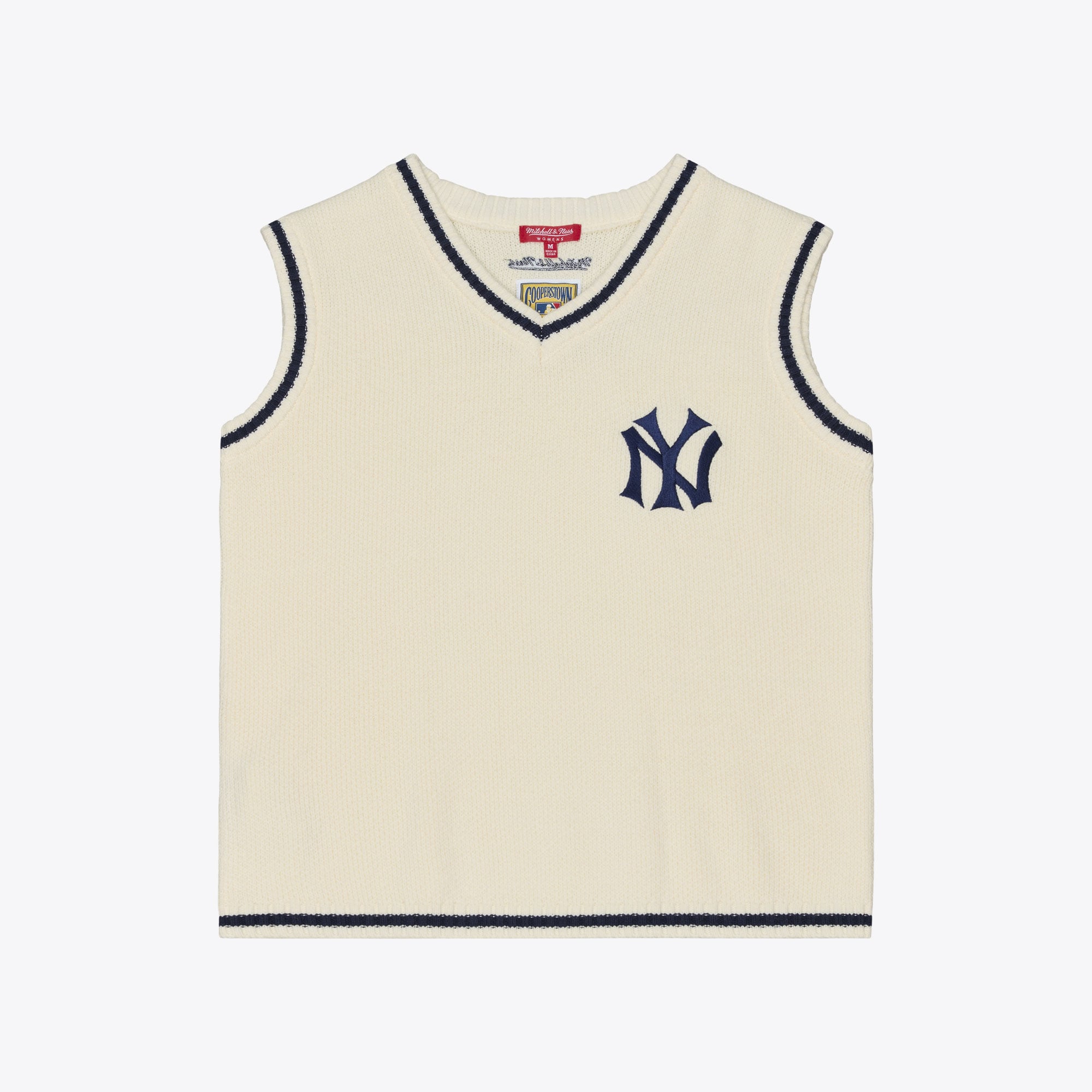 Gilet sans manches Mitchell & Ness crème pour femme, collection New York Yankees Cooperstown, style rétro.