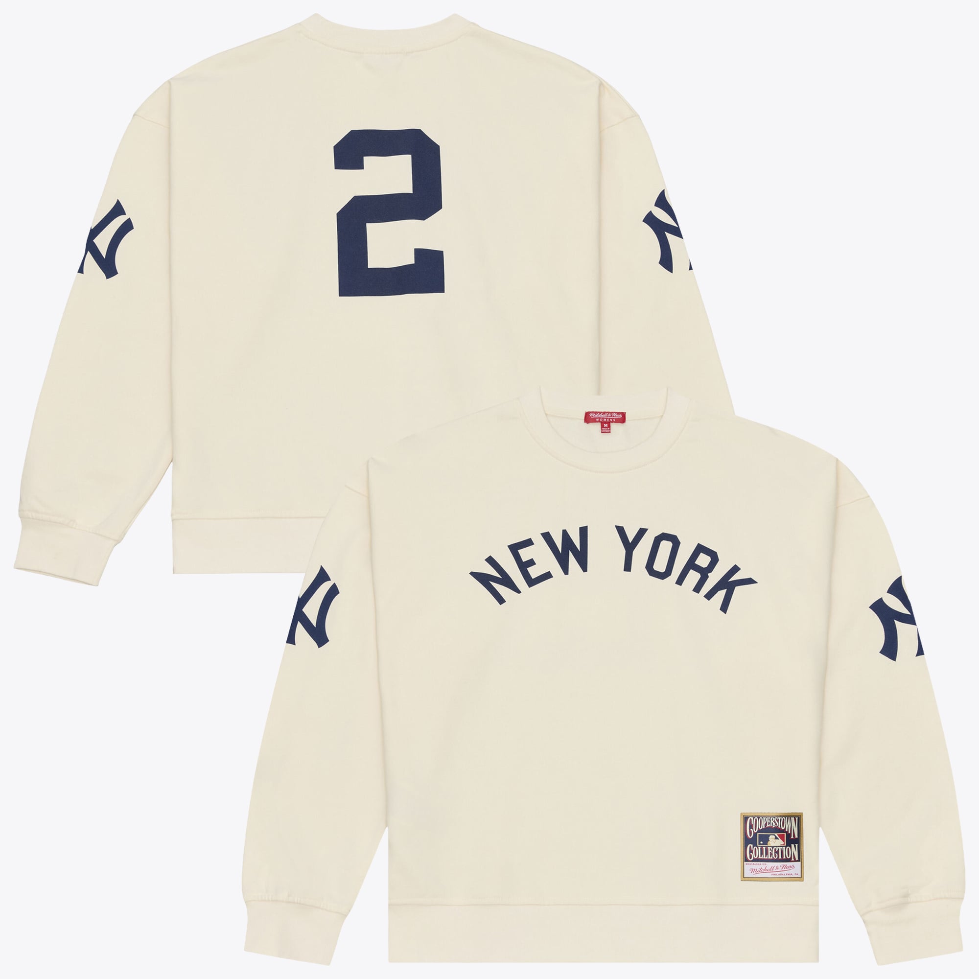 Women's Mitchell & Ness Cream New York Yankees Name Number Pullover