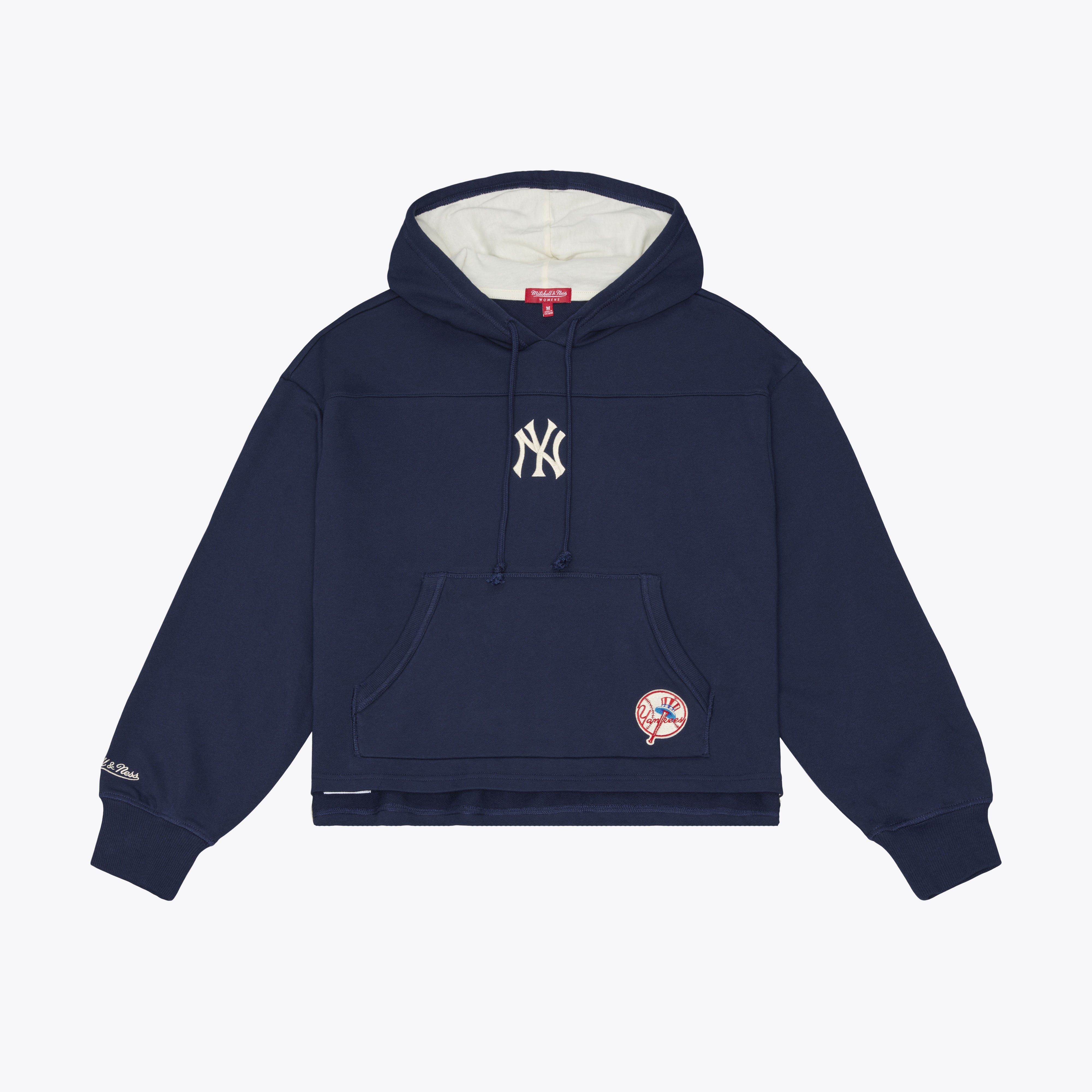 Sweat à capuche Mitchell & Ness bleu marine pour femme, collection Cooperstown des Yankees de New York, style rétro Roots
