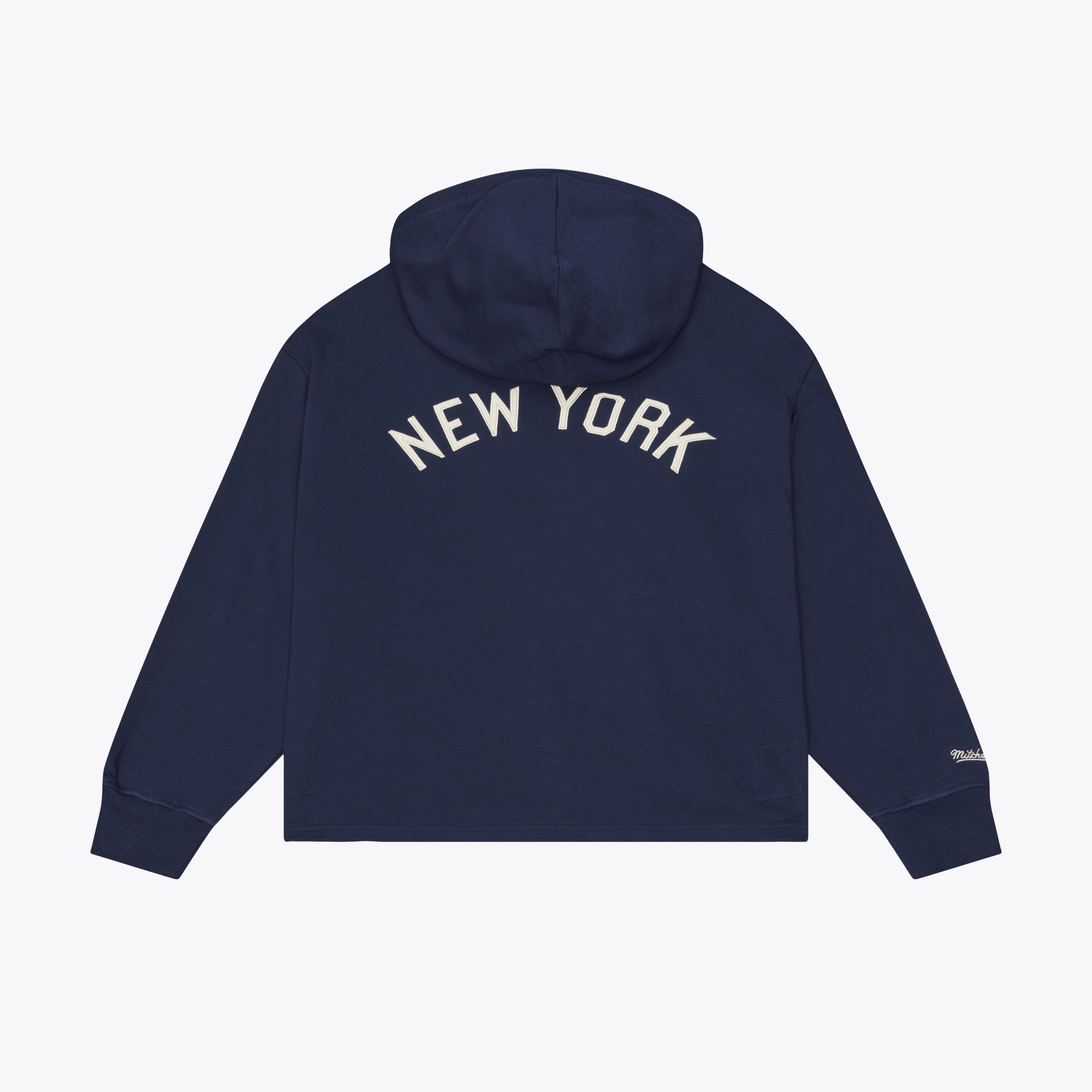 Sweat à capuche Mitchell & Ness bleu marine pour femme, collection Cooperstown des Yankees de New York, style rétro Roots