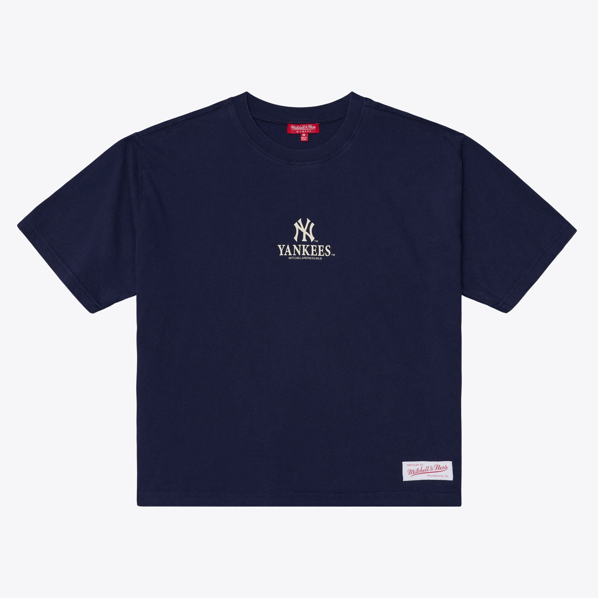 T-shirt court à manches carrées Mitchell & Ness bleu marine New York Yankees pour femme