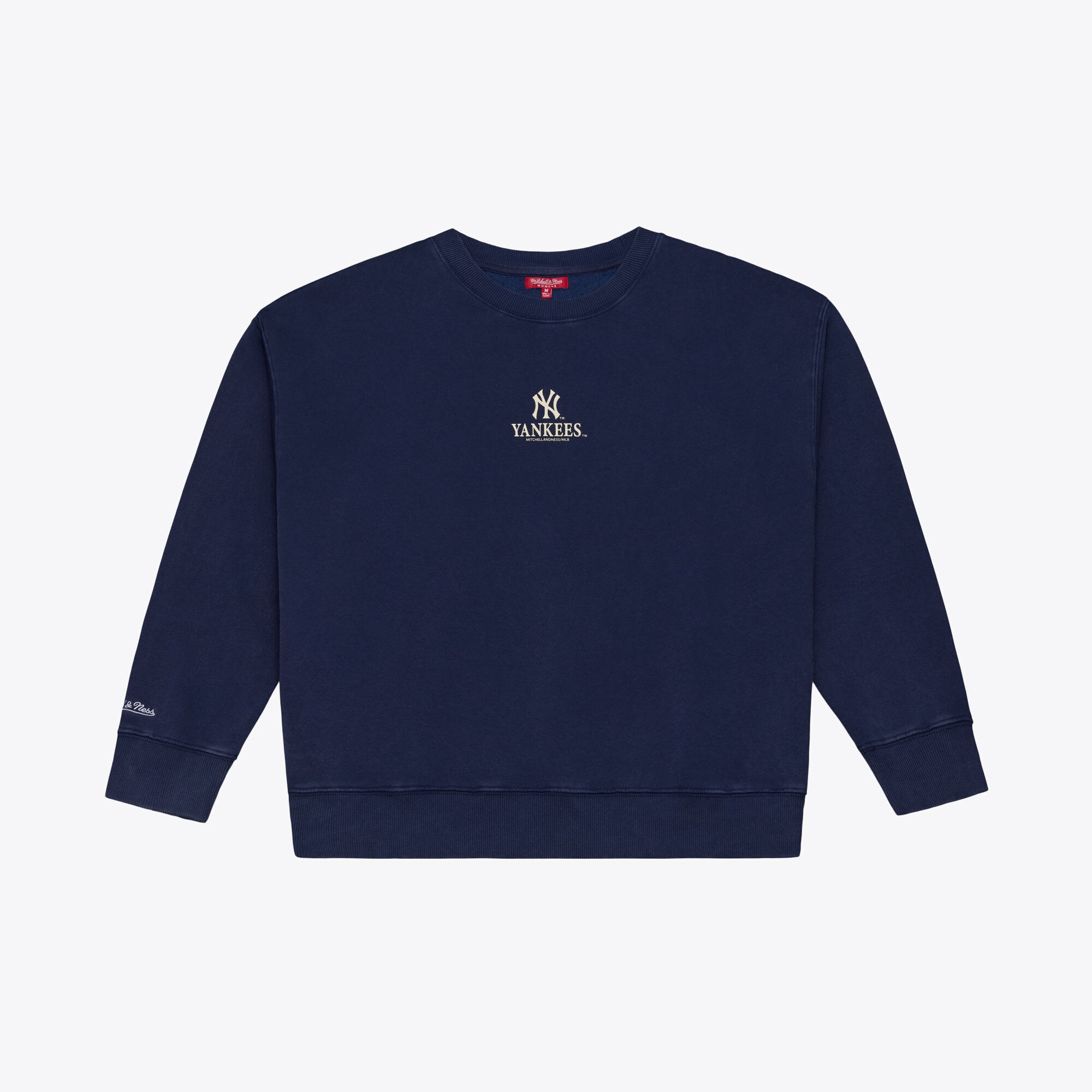 Women's Mitchell & Ness Navy New York Yankees Core Essentials Micro Logo Fleece Sweatshirt