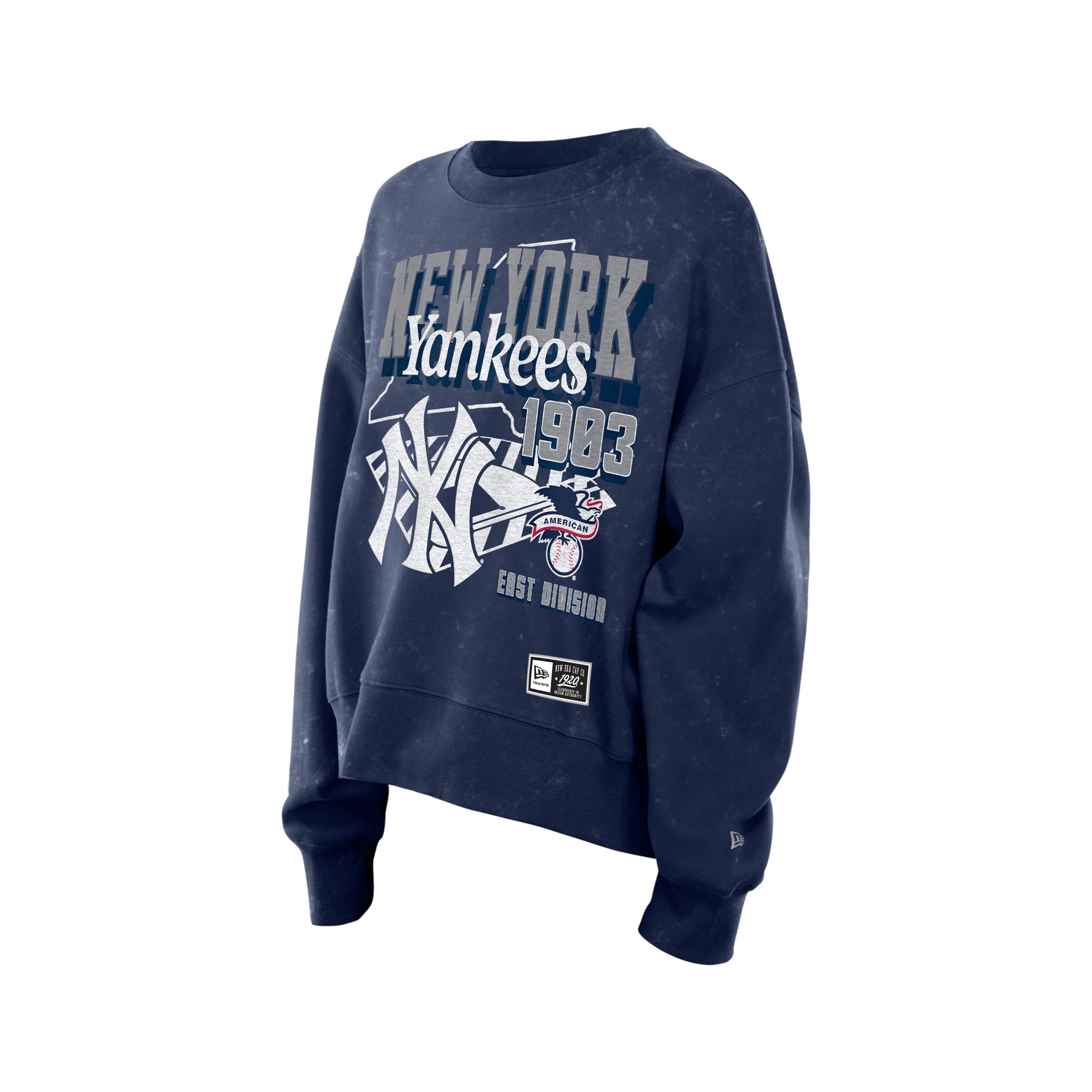 Women's New Era Navy York Yankees Throwback Mineral Wash Boxy Sweatshirt