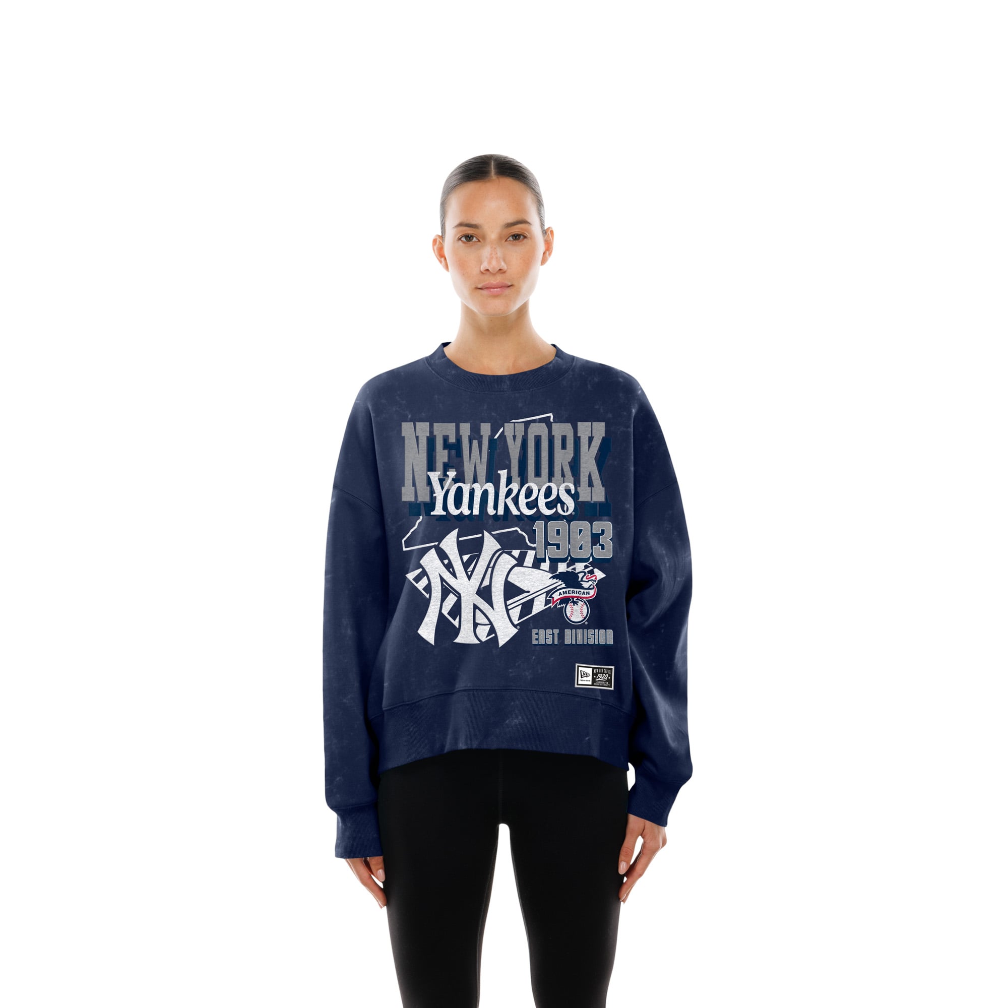 Women's New Era Navy York Yankees Throwback Mineral Wash Boxy Sweatshirt
