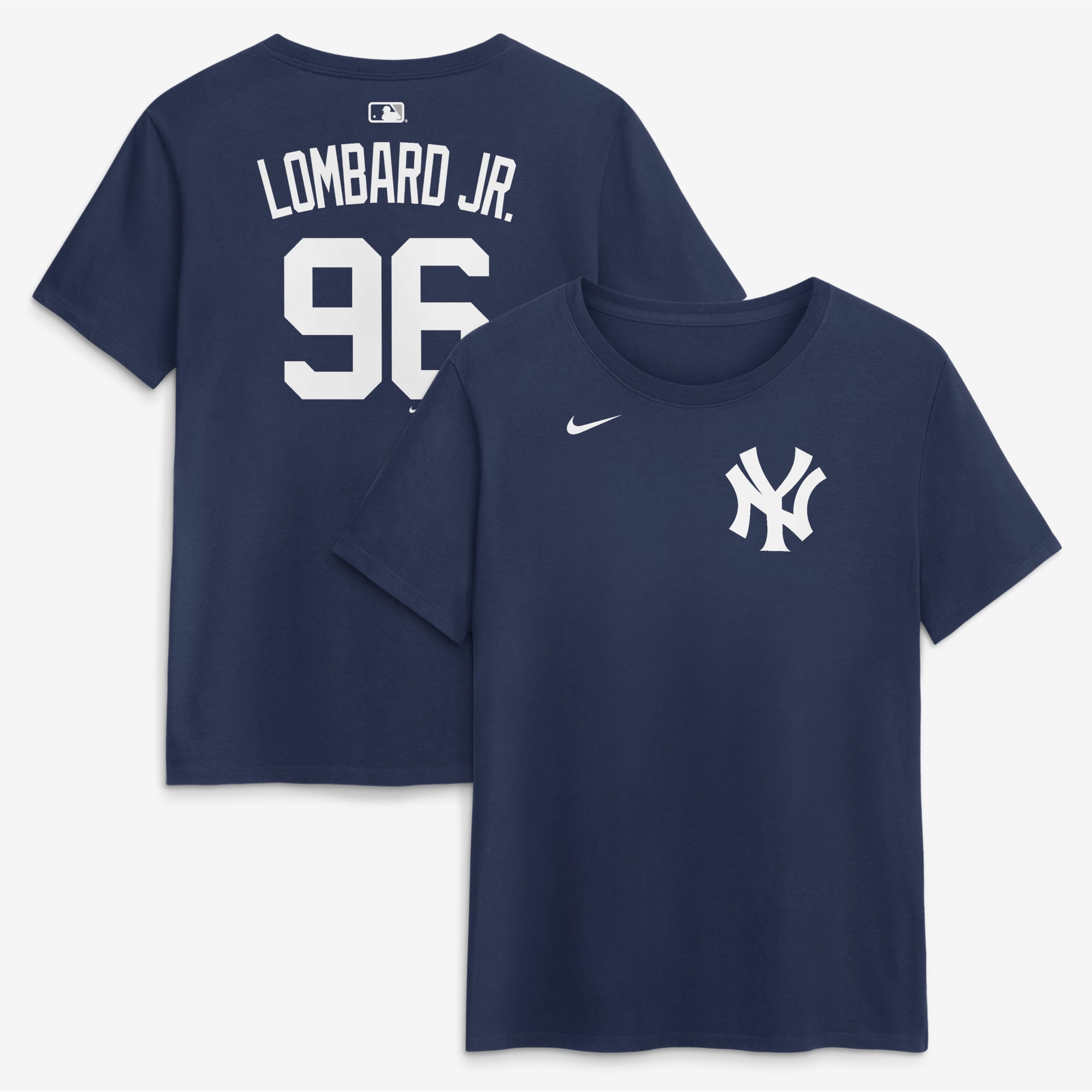 T-shirt Nike George Lombard Jr. bleu marine des Yankees de New York pour femmes, avec nom et numéro