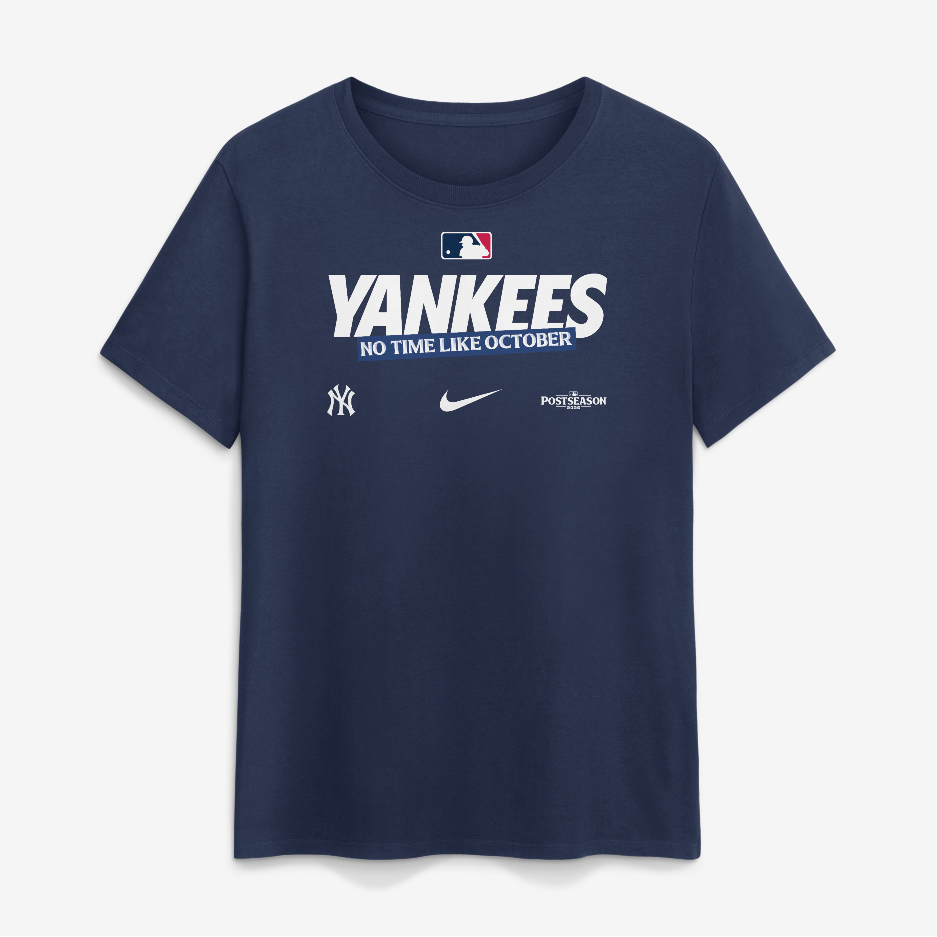 T-shirt authentique Nike bleu marine New York Yankees 2026 MLB Postseason pour femmes