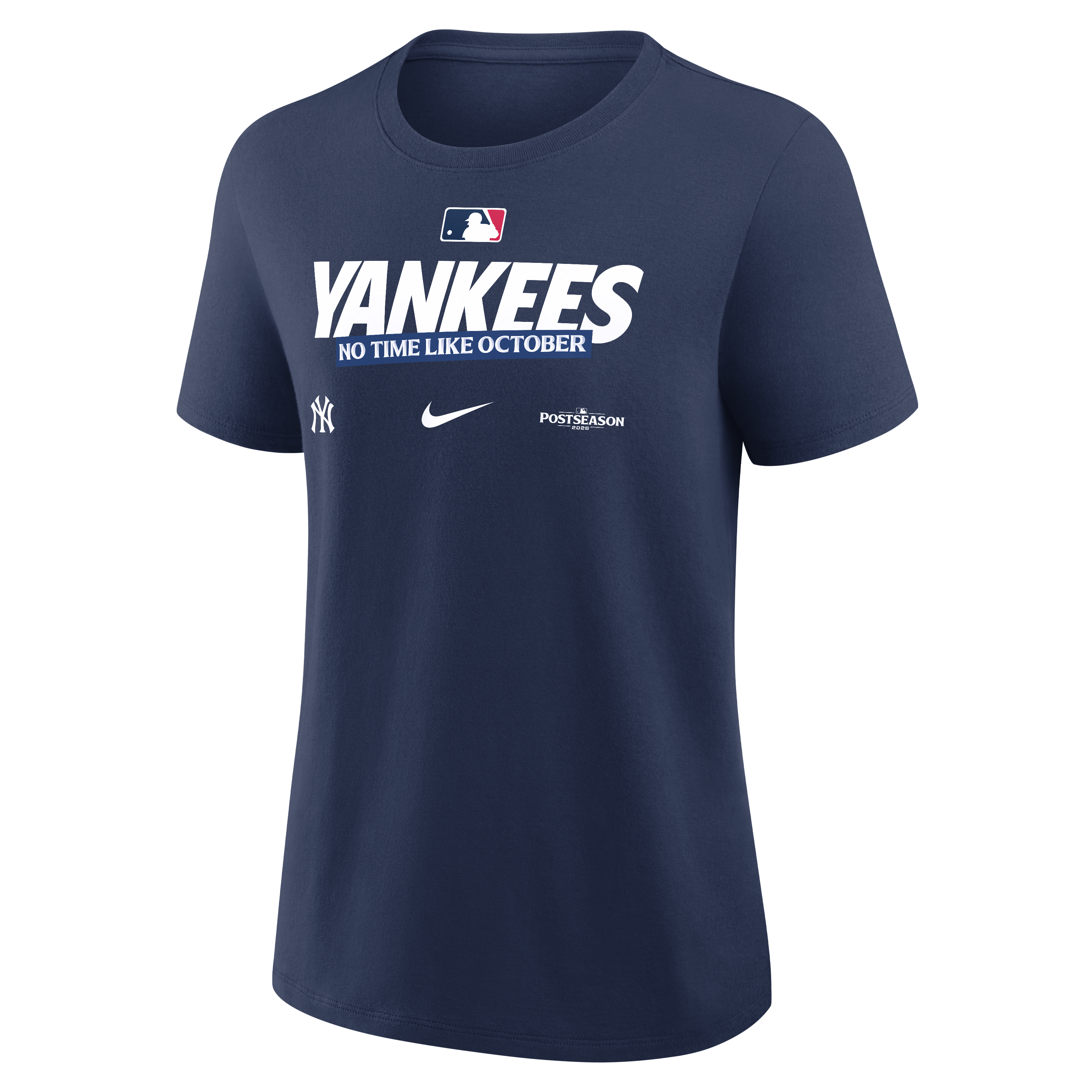T-shirt authentique Nike bleu marine New York Yankees 2026 MLB Postseason pour femmes