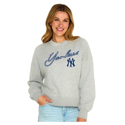  New York Yankees Soft as a Grape Women's Snuggly Sweatshirt - Heather Gray