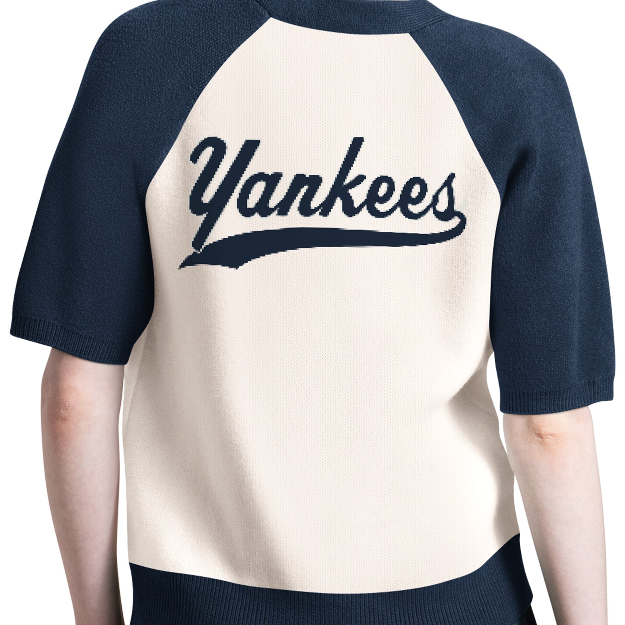 Pull court à manches raglan boutonné Starter Cream pour femme, collection Cooperstown des Yankees de New York, modèle Key Player, en mélange trois matières.