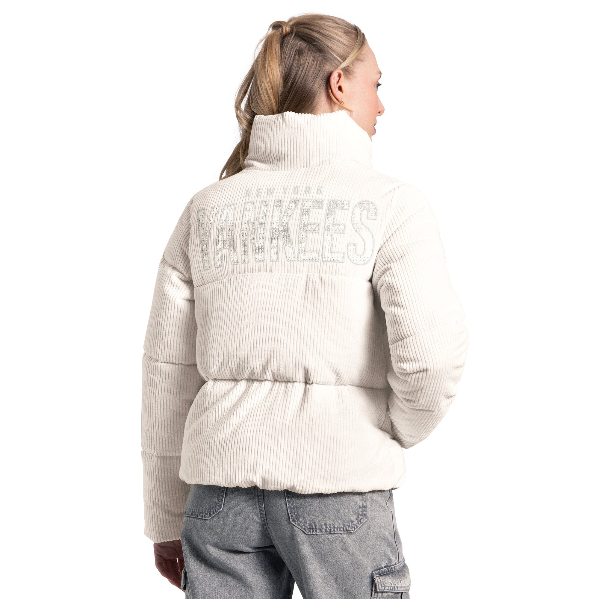 Veste zippée intégrale Starter Cream New York Yankees Double Score Bubble pour femme