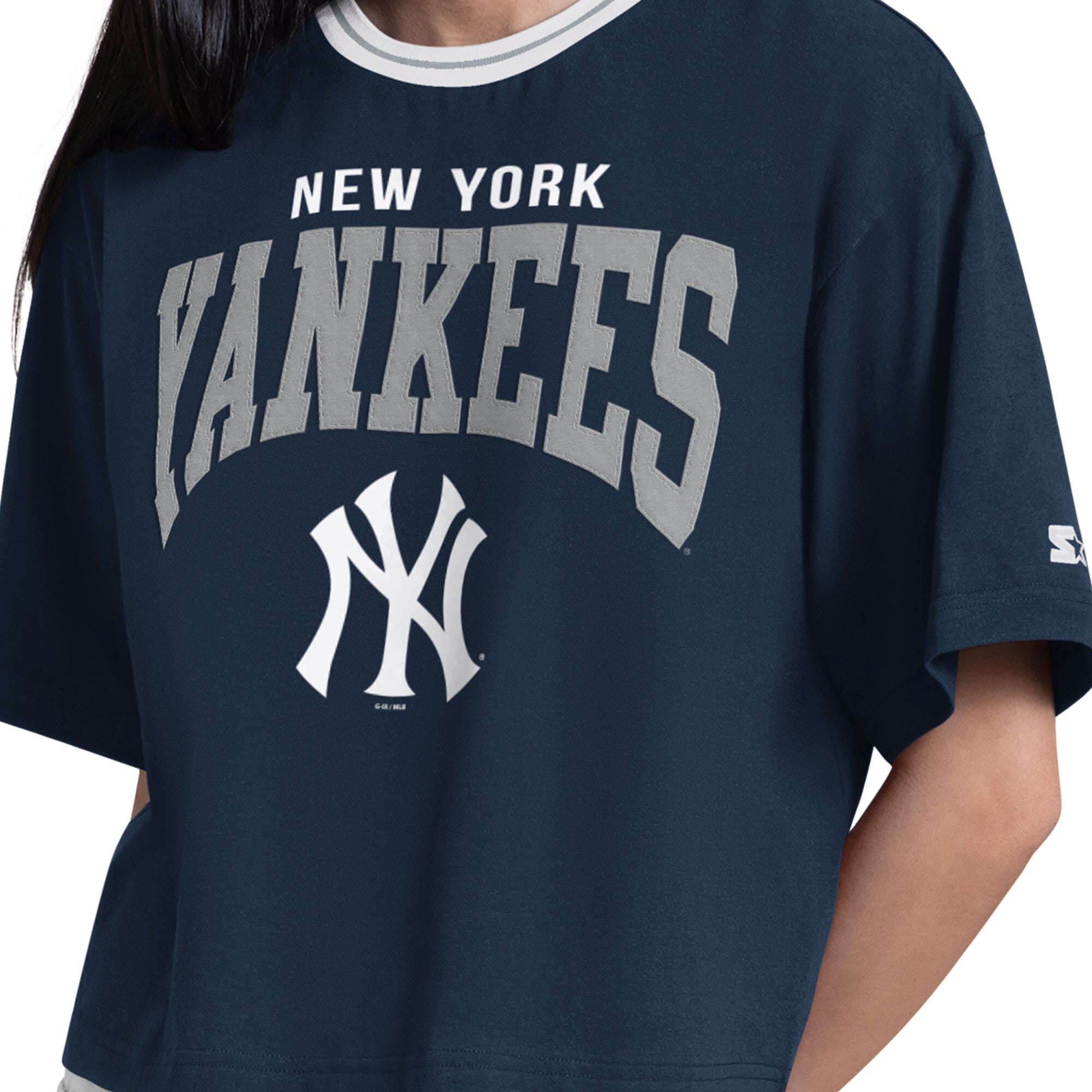 T-shirt court Starter bleu marine pour femme, motif Ace des Yankees de New York
