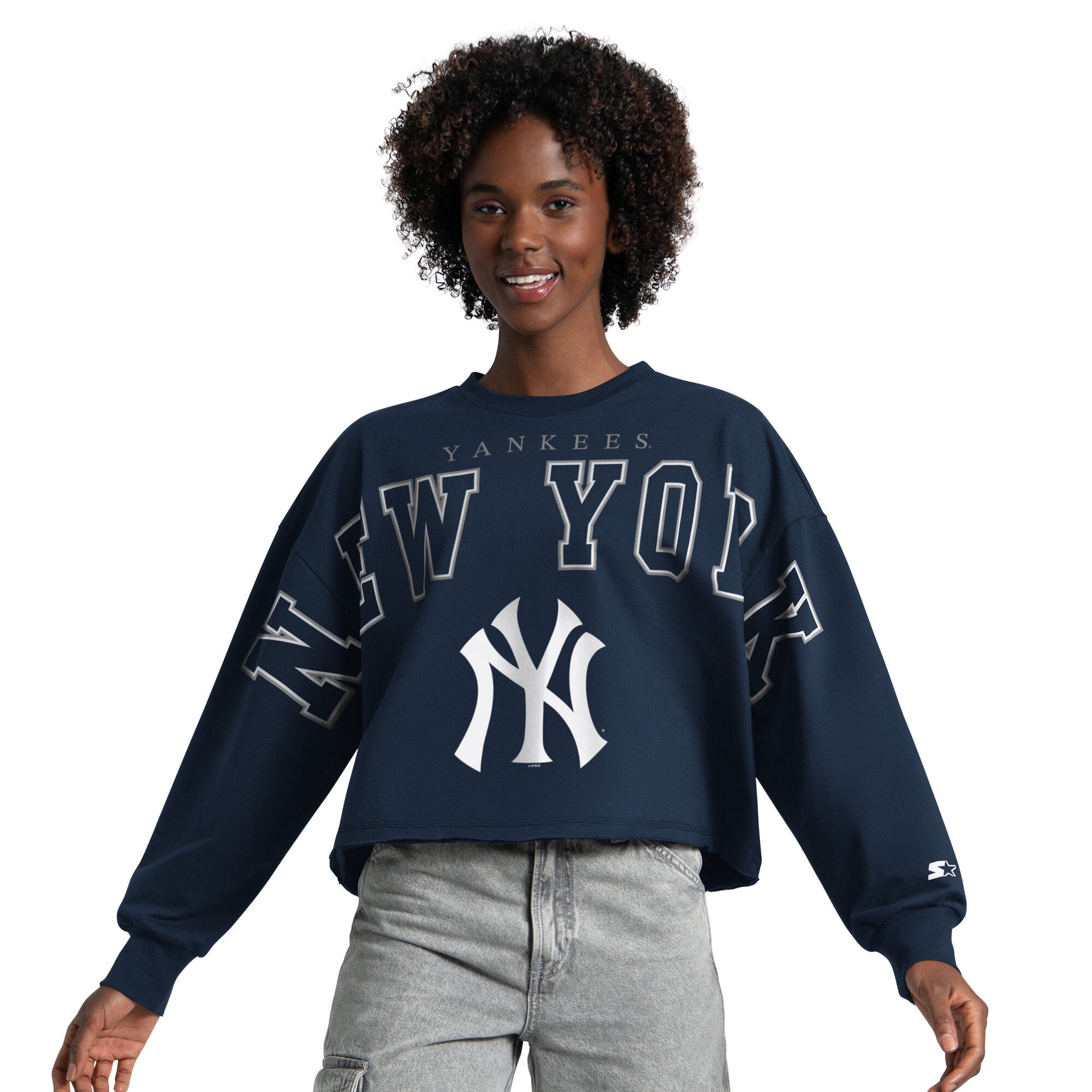 Sweat-shirt court Starter pour femme, bleu marine, New York Yankees Bleachers II