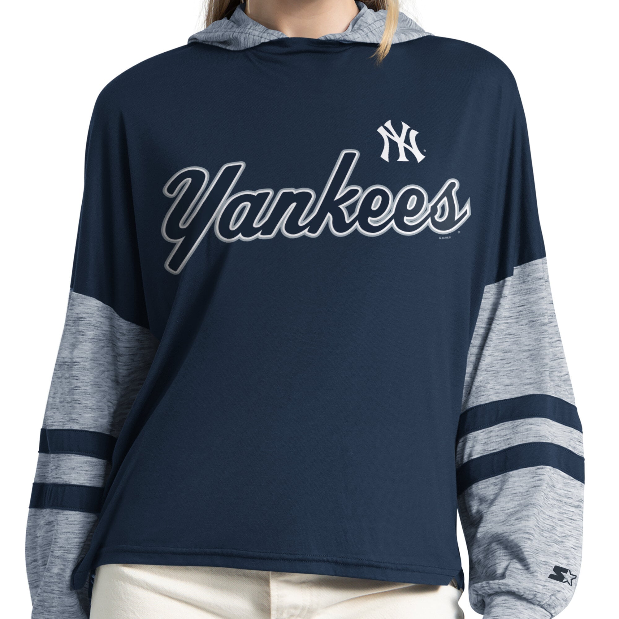 Women's Starter  Navy New York Yankees Fuel Up Lightweight Hoodie