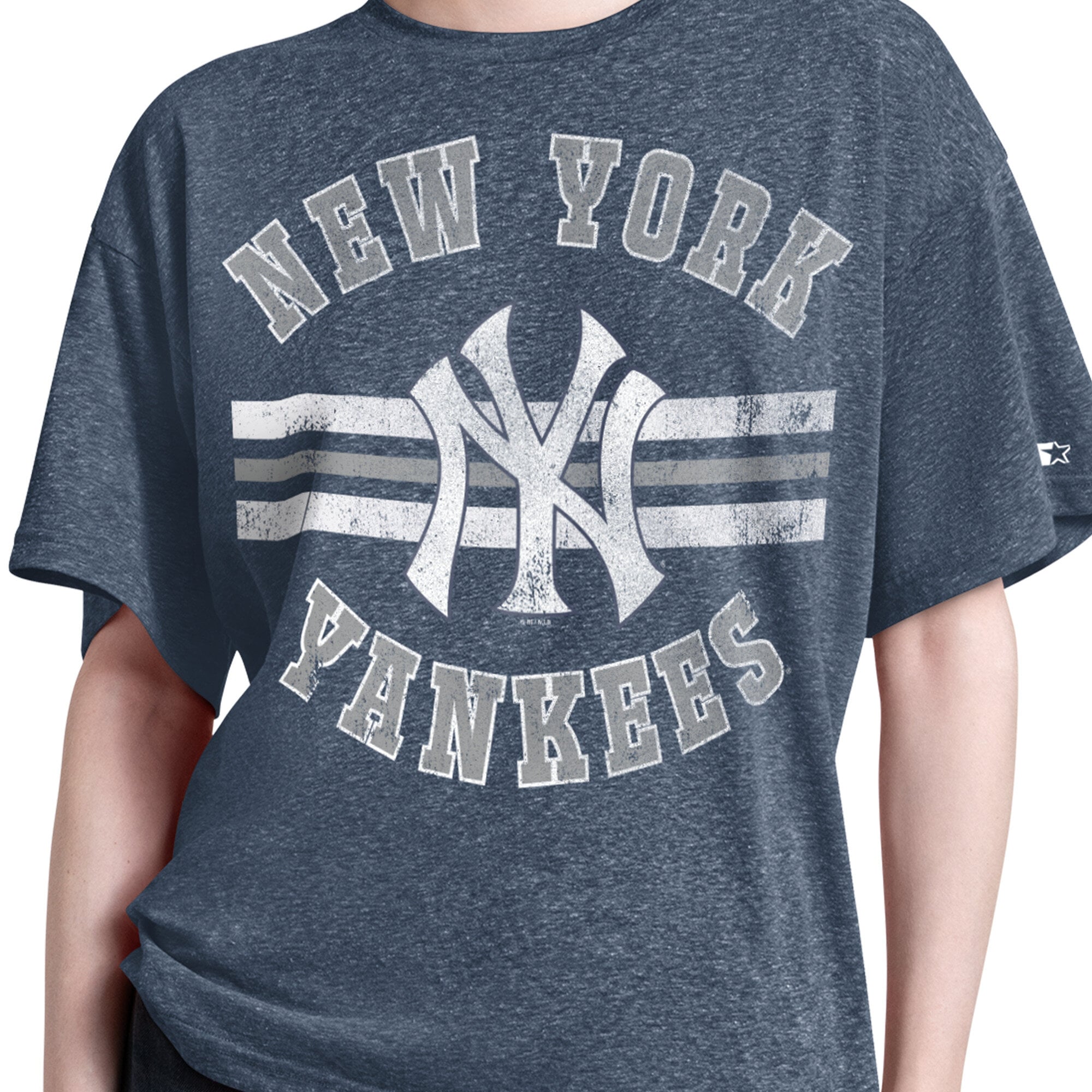 T-shirt Starter pour femme, bleu marine, New York Yankees, Jump Shot Boyfriend, mélange de trois matières