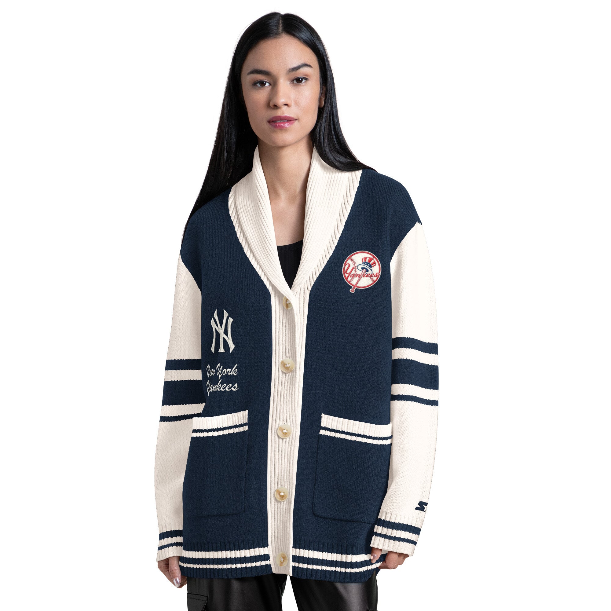 Women's Starter  Navy New York Yankees Strike Zone Full-Button Cardigan
