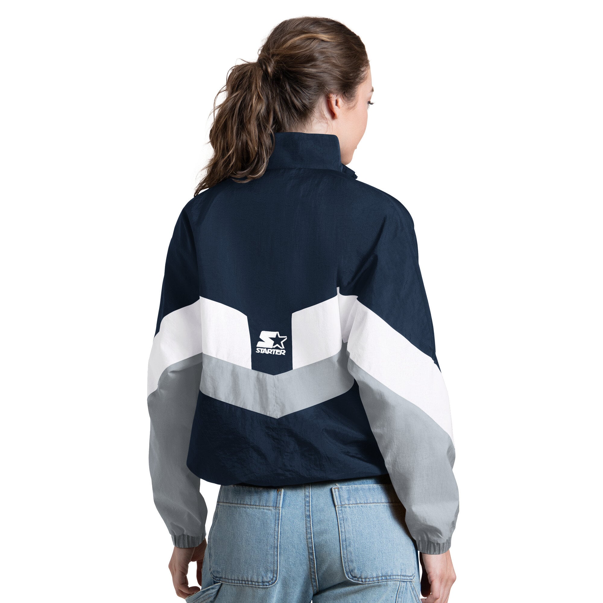 Pull à col zippé Starter bleu marine New York Yankees pour femme