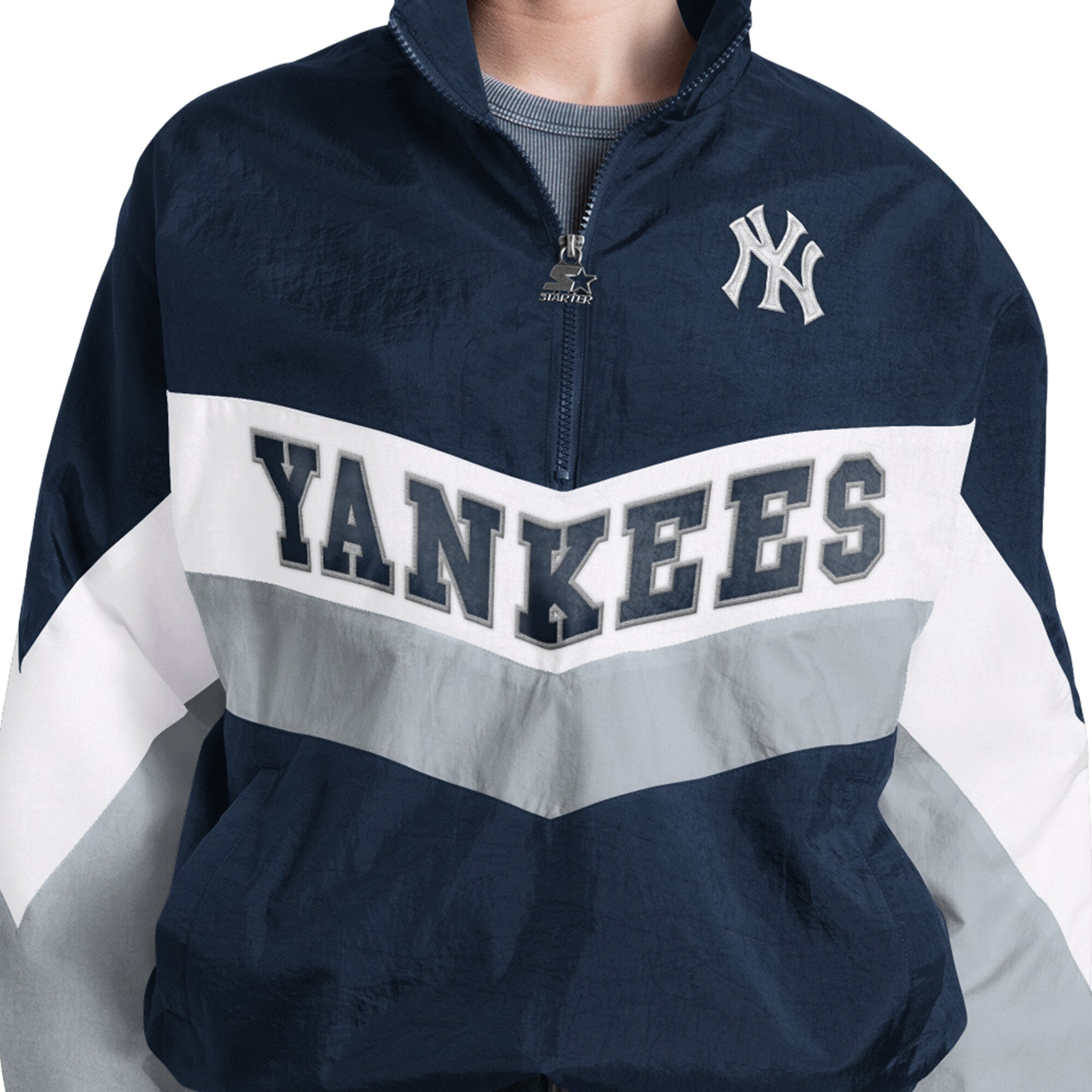 Pull à col zippé Starter bleu marine New York Yankees pour femme