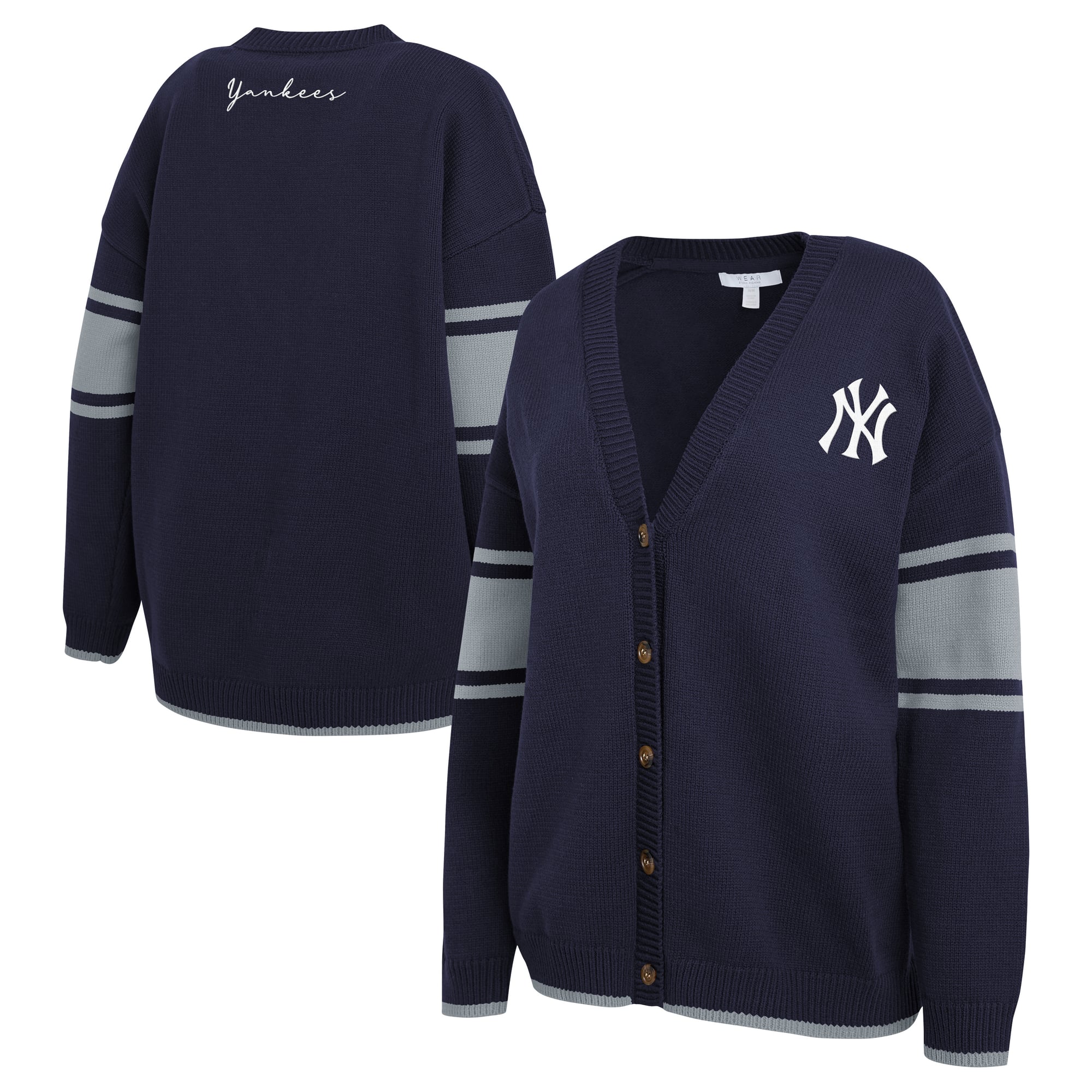 Women's WEAR by Erin Andrews Navy New York Yankees Button-Up Knit Cardigan