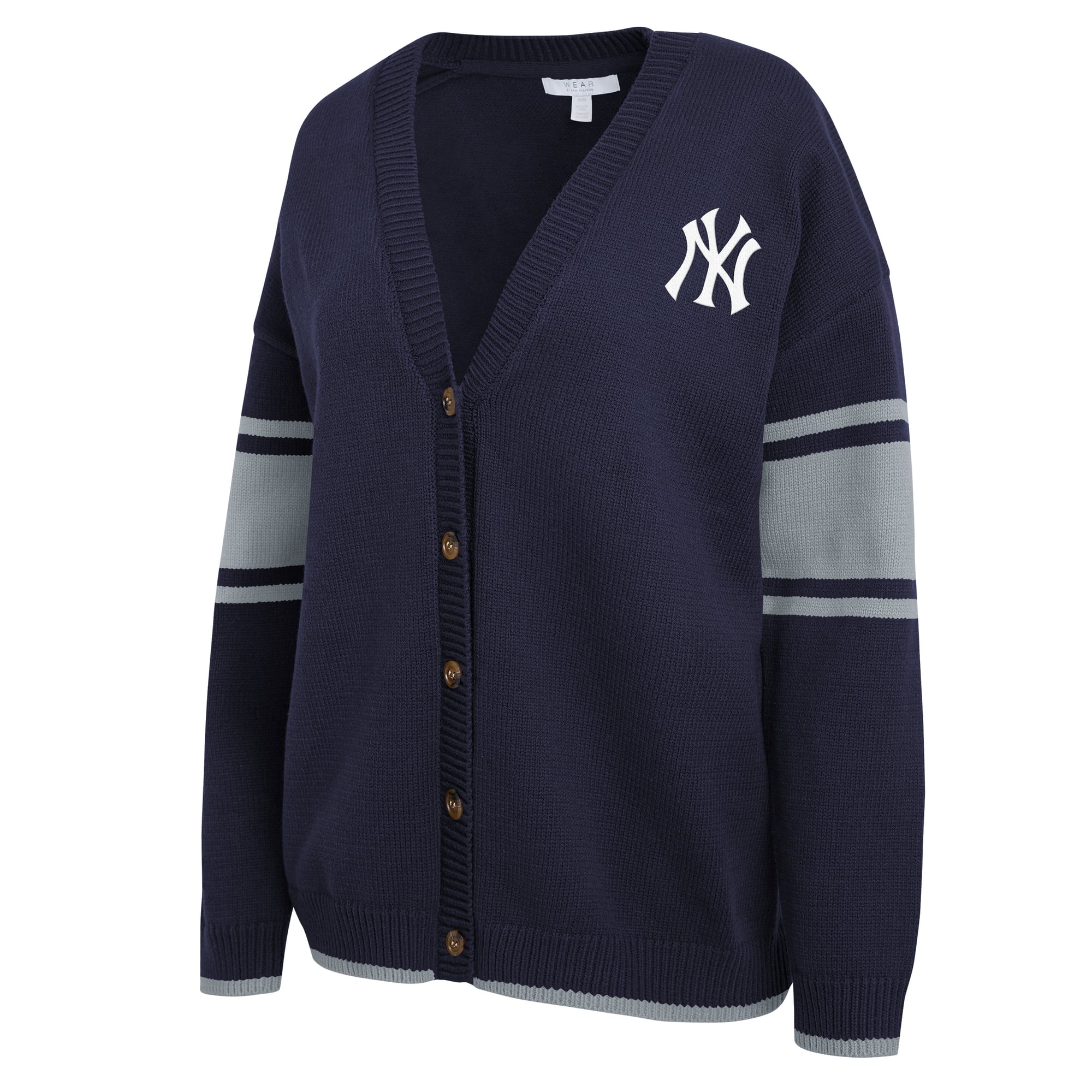 Women's WEAR by Erin Andrews Navy New York Yankees Button-Up Knit Cardigan