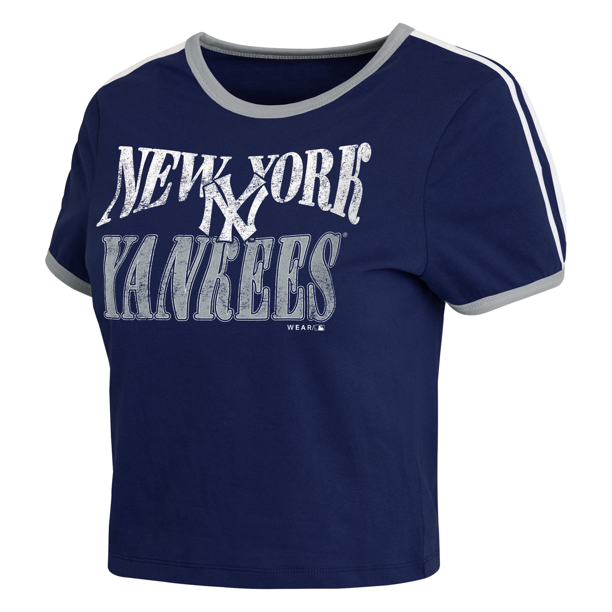 Women's WEAR by Erin Andrews Navy New York Yankees Cropped Throwback Ringer Baby T-Shirt