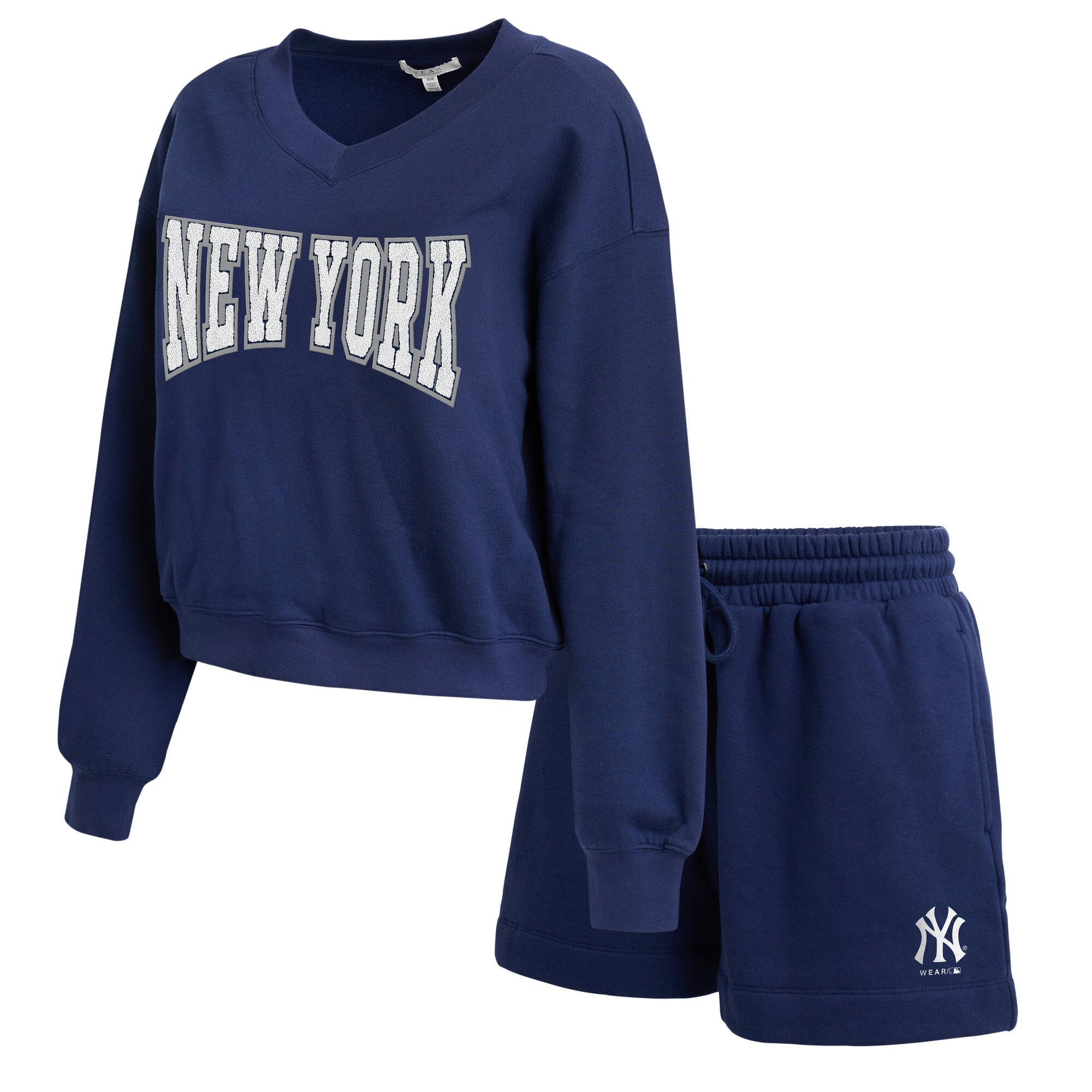 Women's WEAR by Erin Andrews Navy New York Yankees Fleece V-Neck Set