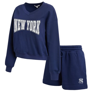 New York Yankees WEAR by Erin Andrews Women's Fleece V-Neck Set - Navy
