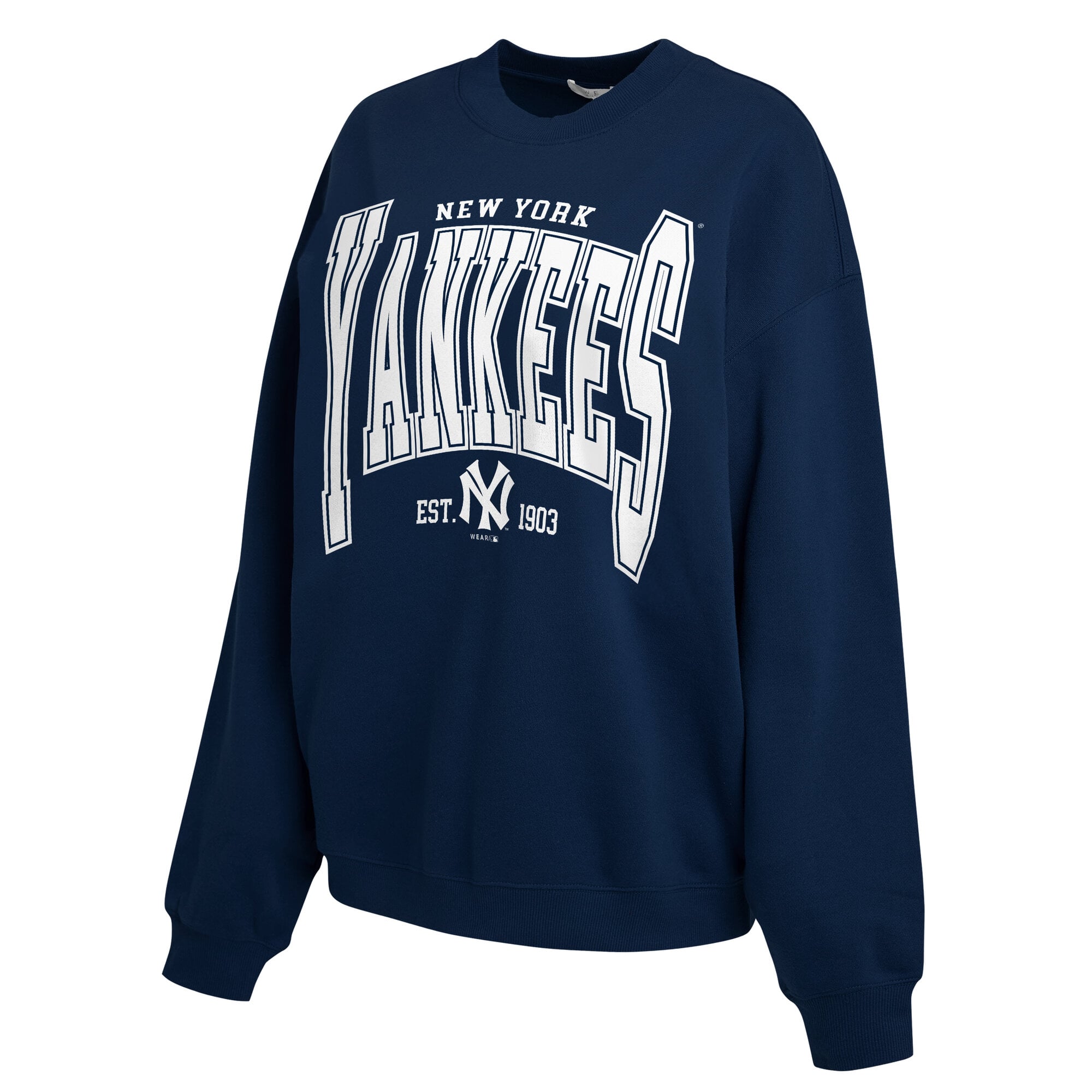 Women's WEAR by Erin Andrews Navy New York Yankees Oversized Team Fleece Sweatshirt