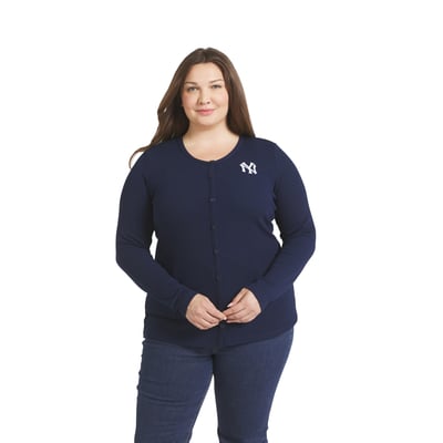 New York Yankees WEAR by Erin Andrews Women's Plus Size Rib Knit Button-Down Sweater - Navy

