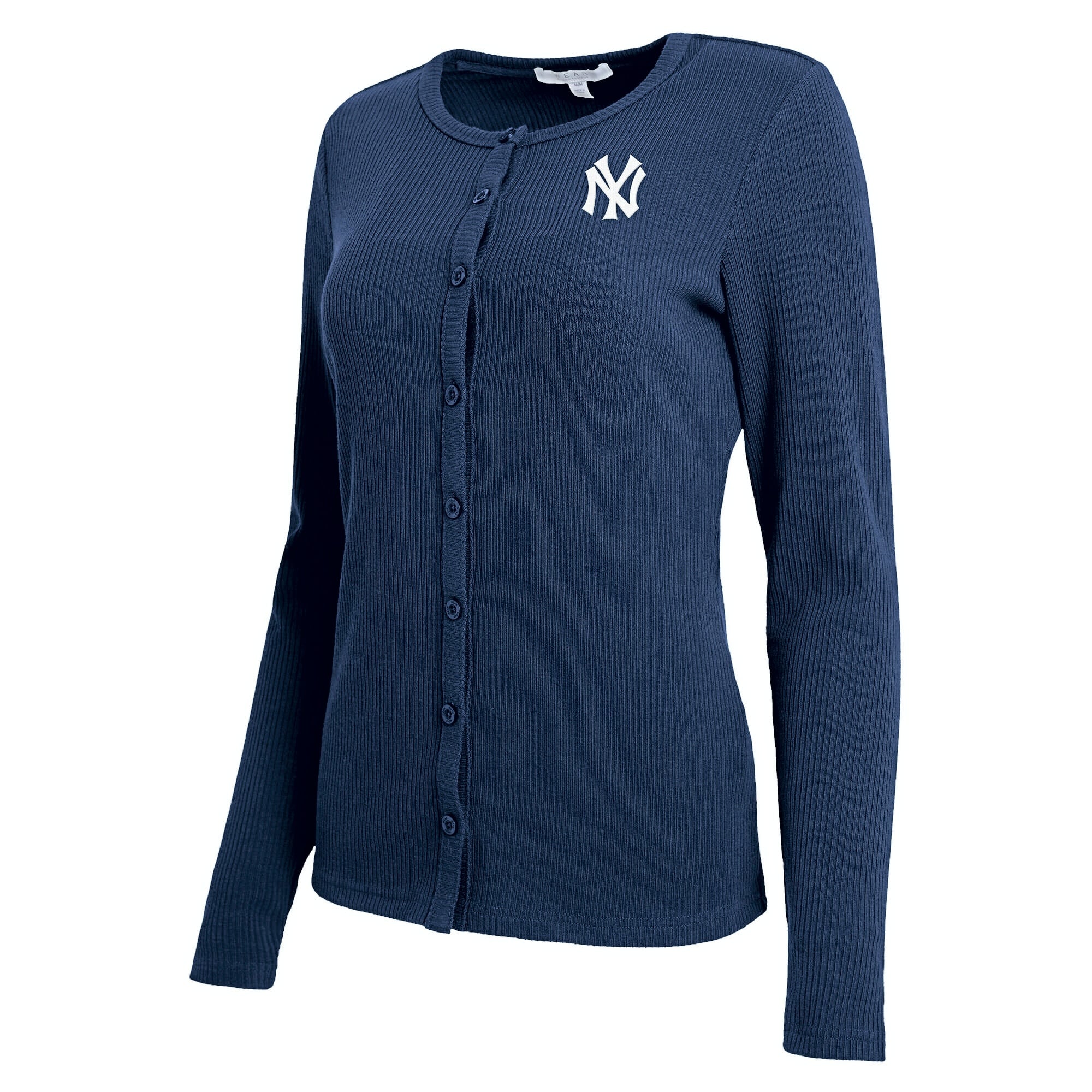 Women's WEAR by Erin Andrews Navy New York Yankees Rib Button-Up Sweater